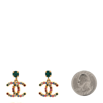 Chanel Crystal Over The Rainbow CC Drop Earrings Gold Multicolor 2 of 5