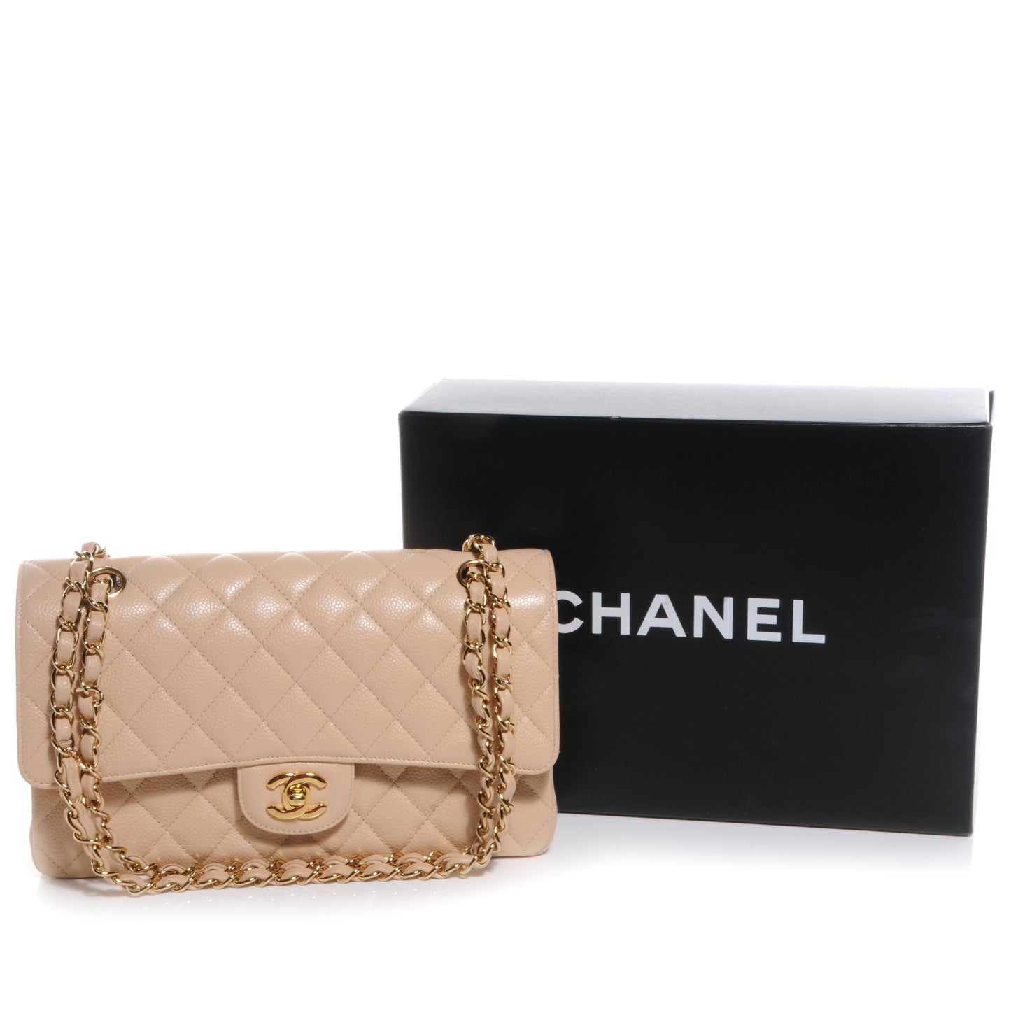 Caviar Quilted Medium Double Flap Beige Clair