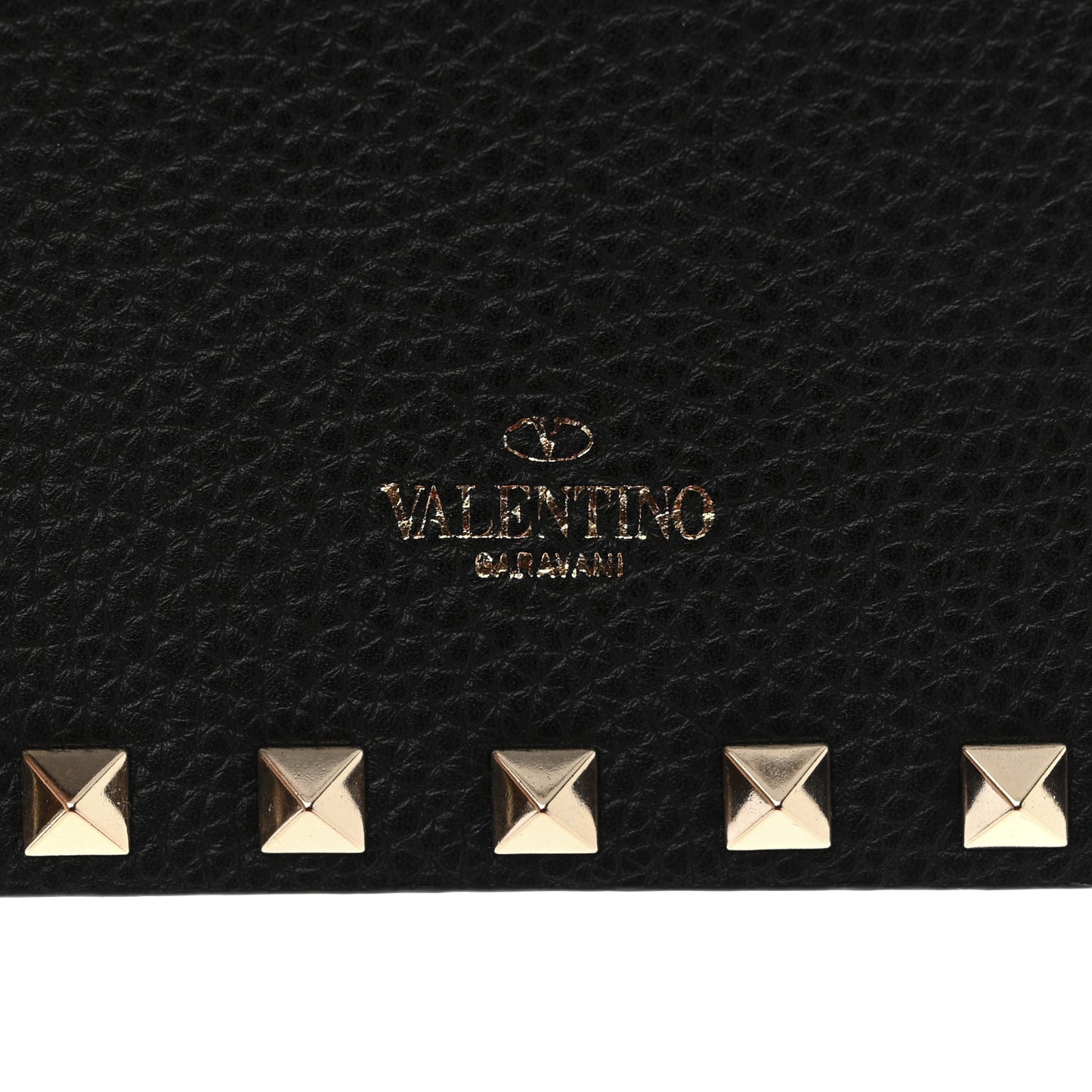 Pebbled Calfskin Rockstud Envelope Wallet on Chain Black