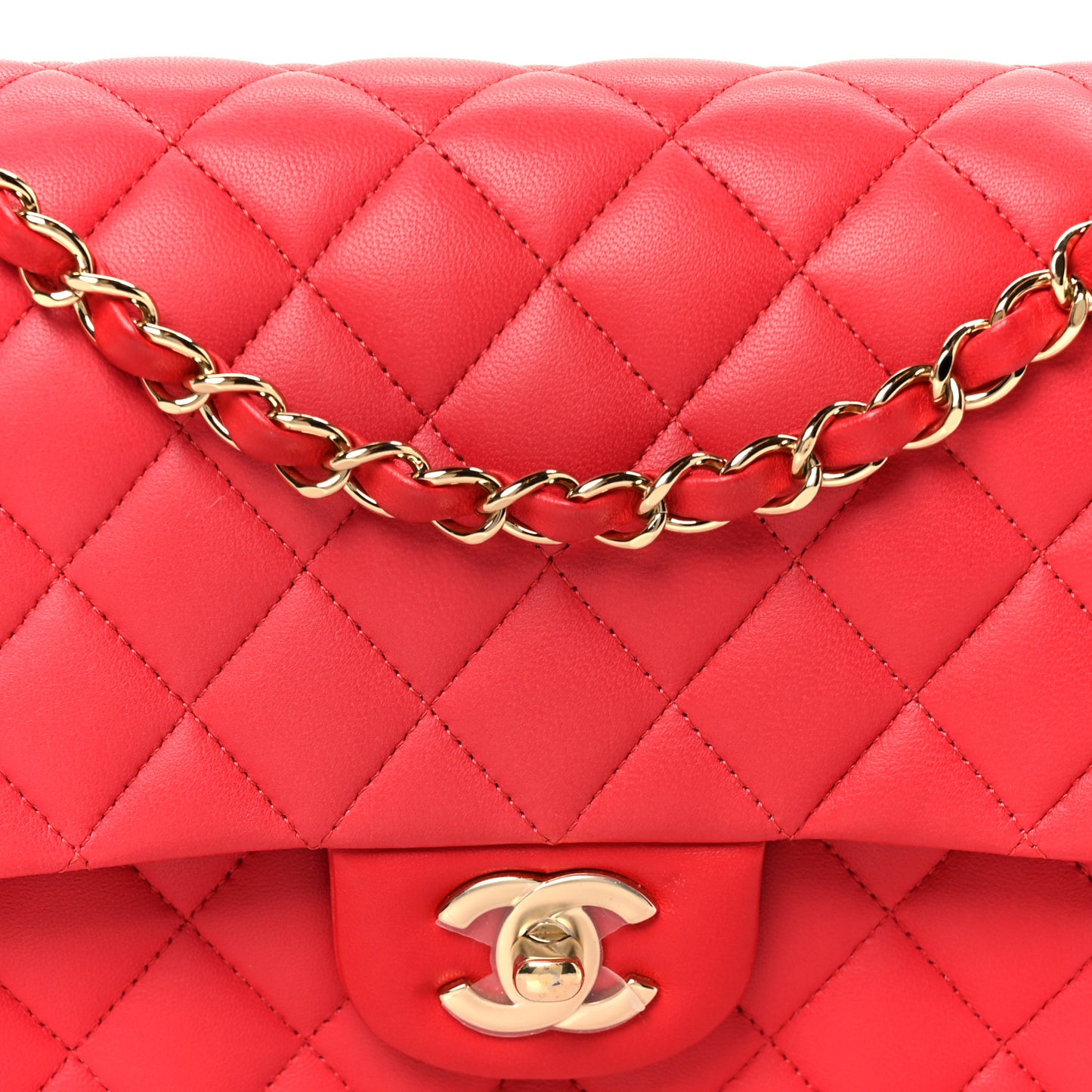Lambskin Quilted Medium Double Flap Dark Pink
