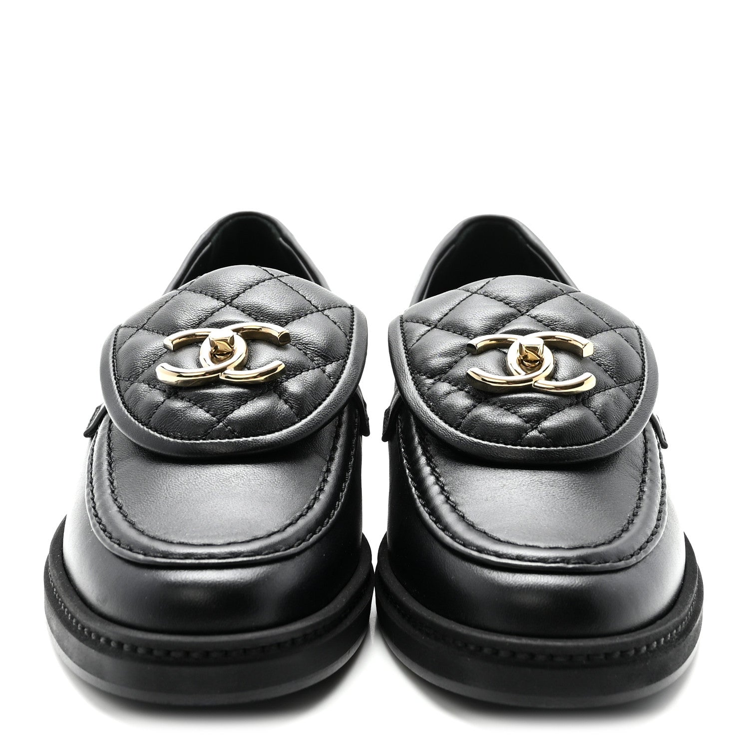 Chanel Lambskin Quilted CC Turnlock Loafers 35 Black 3 of 10