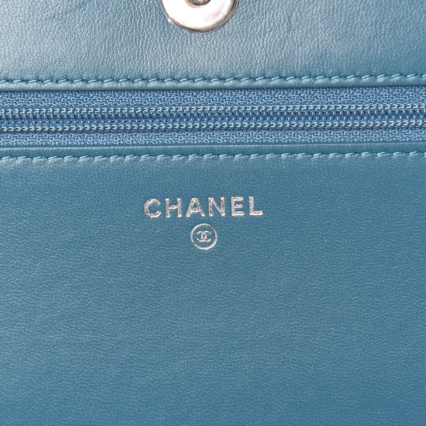 Lambskin Chevron Quilted Studded Wallet On Chain WOC Blue