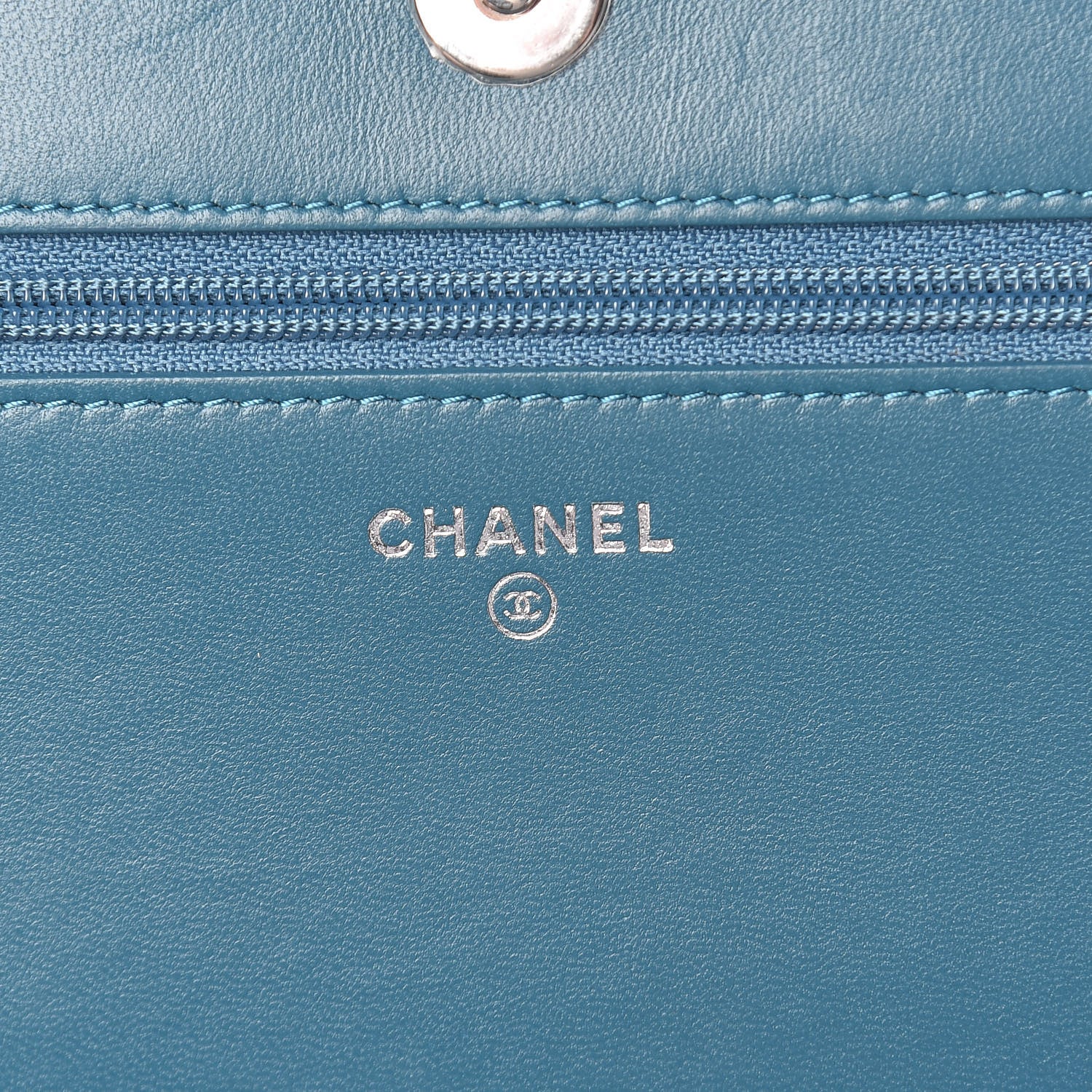 Chanel Lambskin Chevron Quilted Studded Wallet On Chain WOC Blue 6 of 17