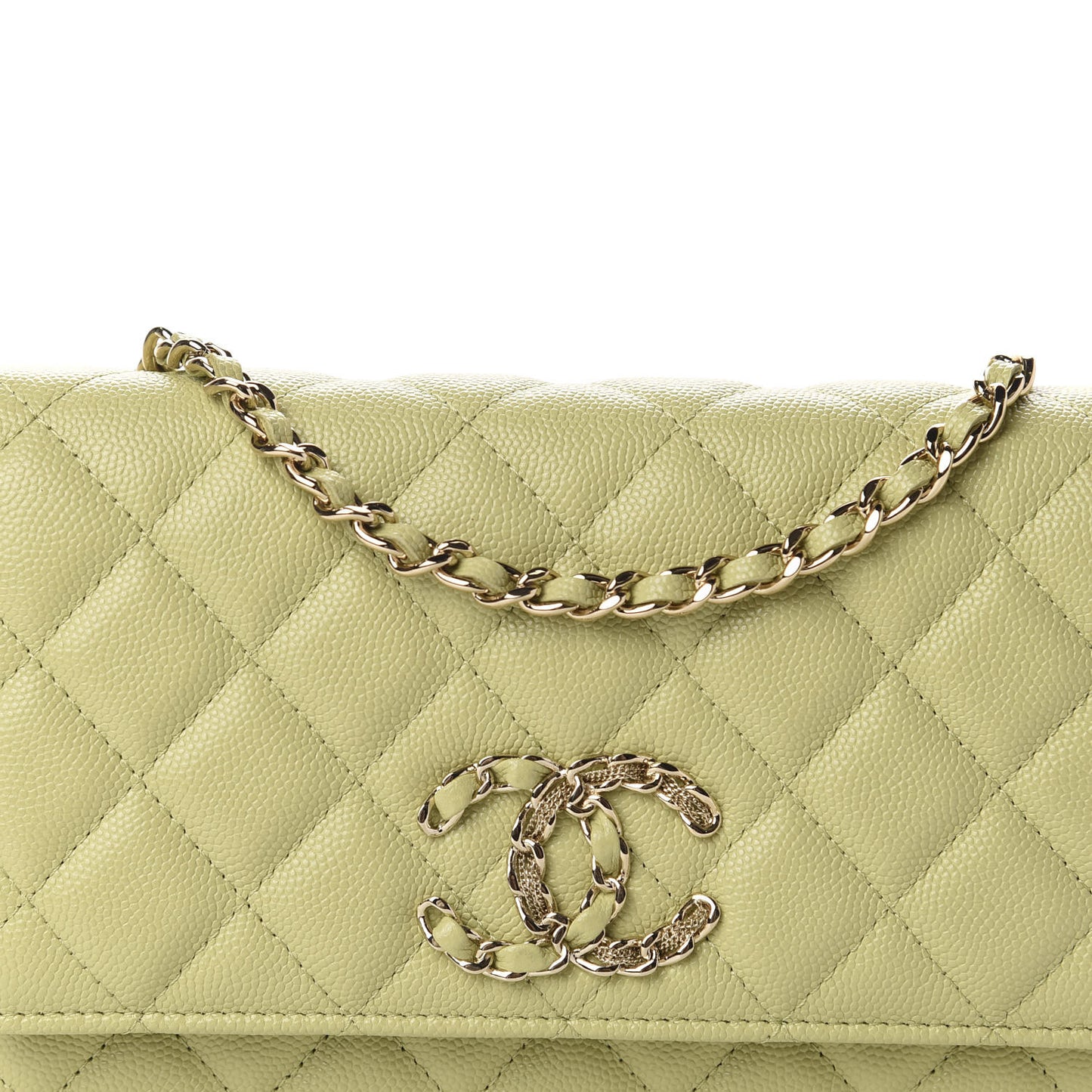 Caviar Quilted French New Wave Chain CC Wallet On Chain WOC Light Green