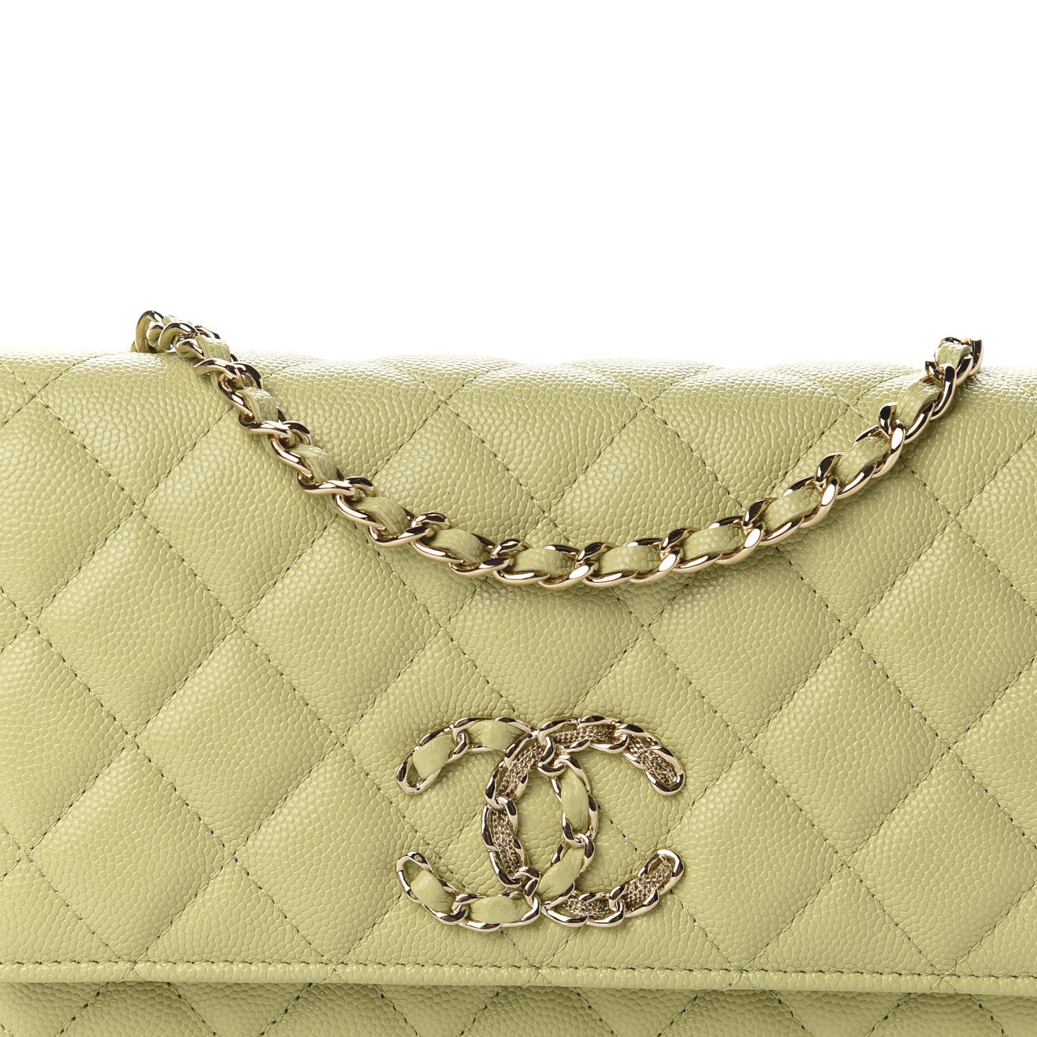 Chanel Caviar Quilted French New Wave Chain CC Wallet On Chain WOC Light Green 11 of 12