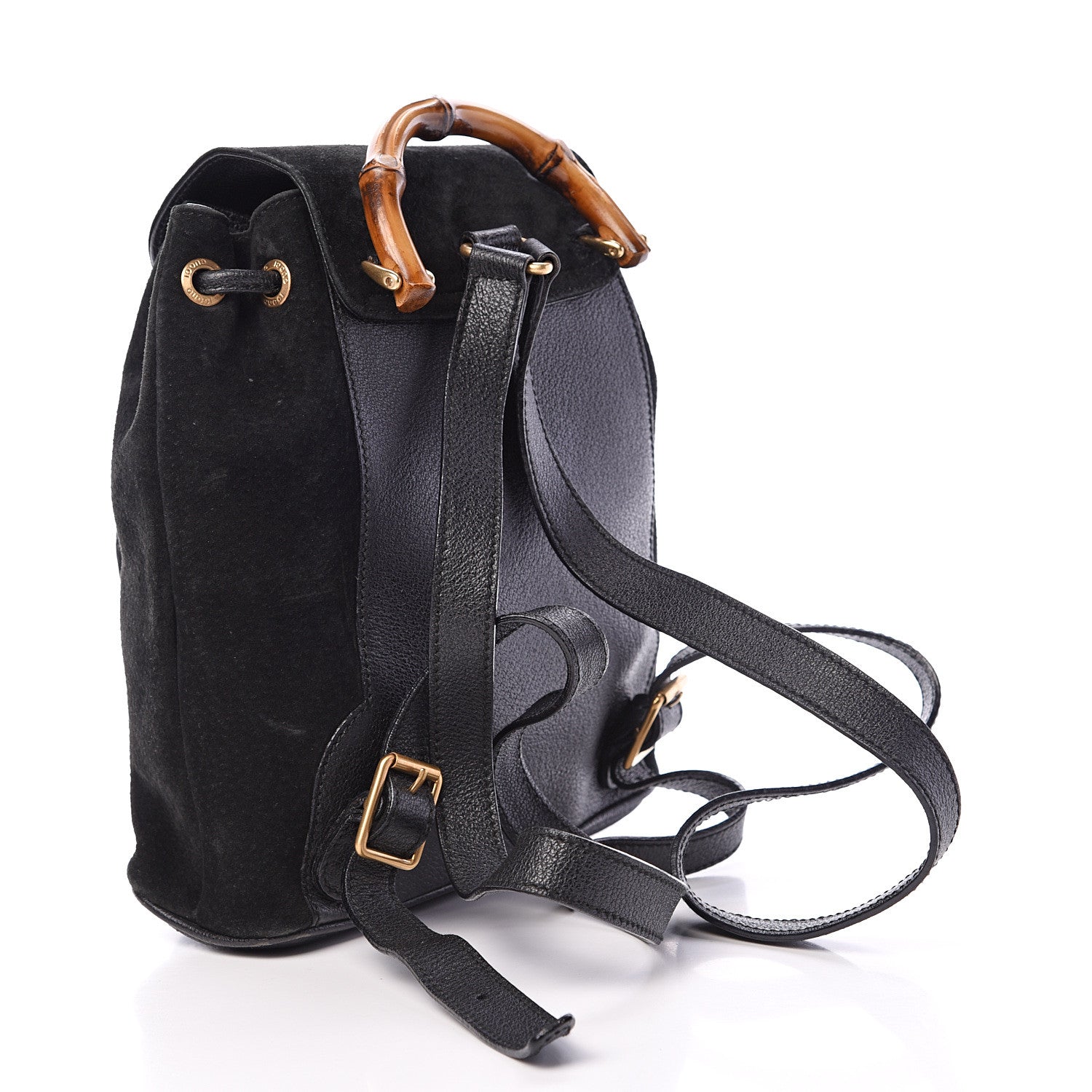Gucci Calfskin Suede Bamboo Backpack Black 2 of 10