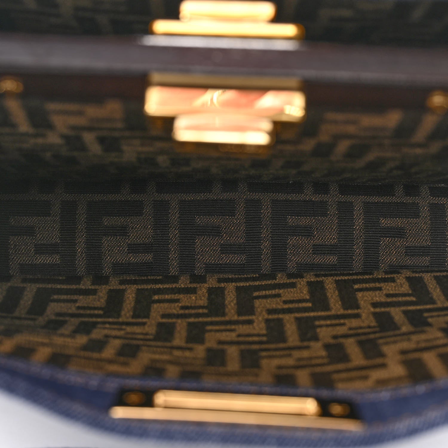 Fendi Denim Fabric Jacquard Cuoio FF 1974 Medium Peekaboo I SEE U Satchel Blue Tobacco Moro 9 of 11