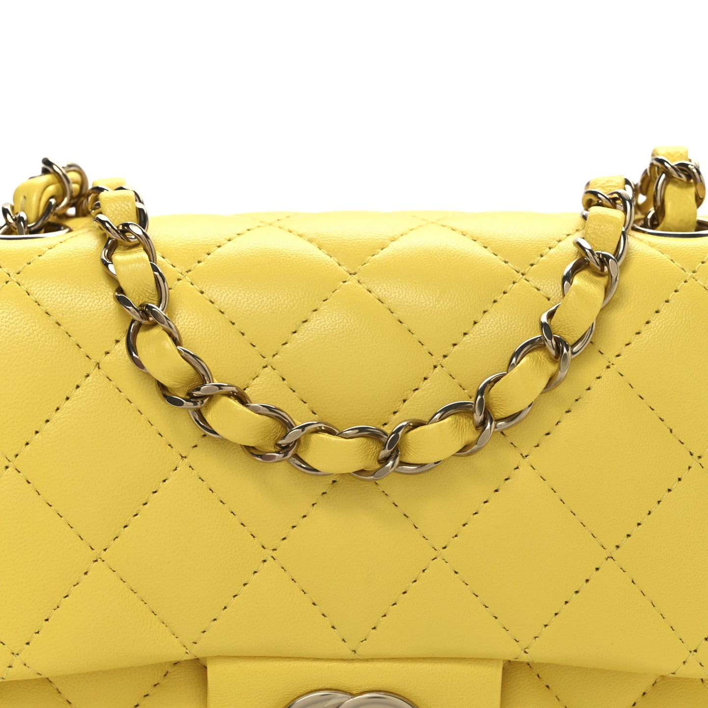 Lambskin Quilted Mini Square Flap Yellow