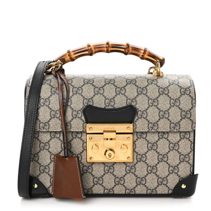 Gucci GG Supreme Monogram Small Padlock Bamboo Shoulder Bag Beige Black Cuir 1 of 12