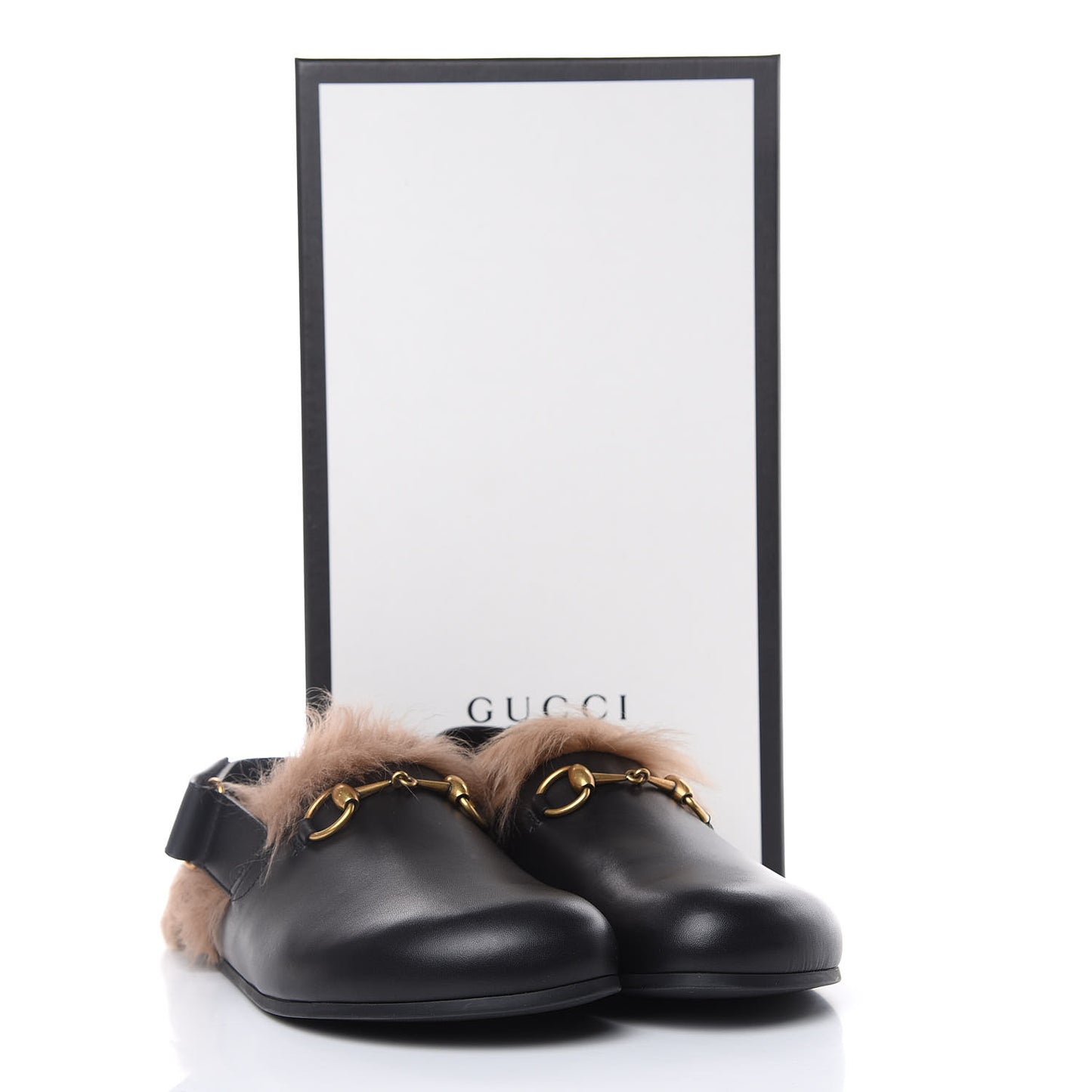 Calfskin Fur Mens Horsebit River Slingback Slippers 7 Black