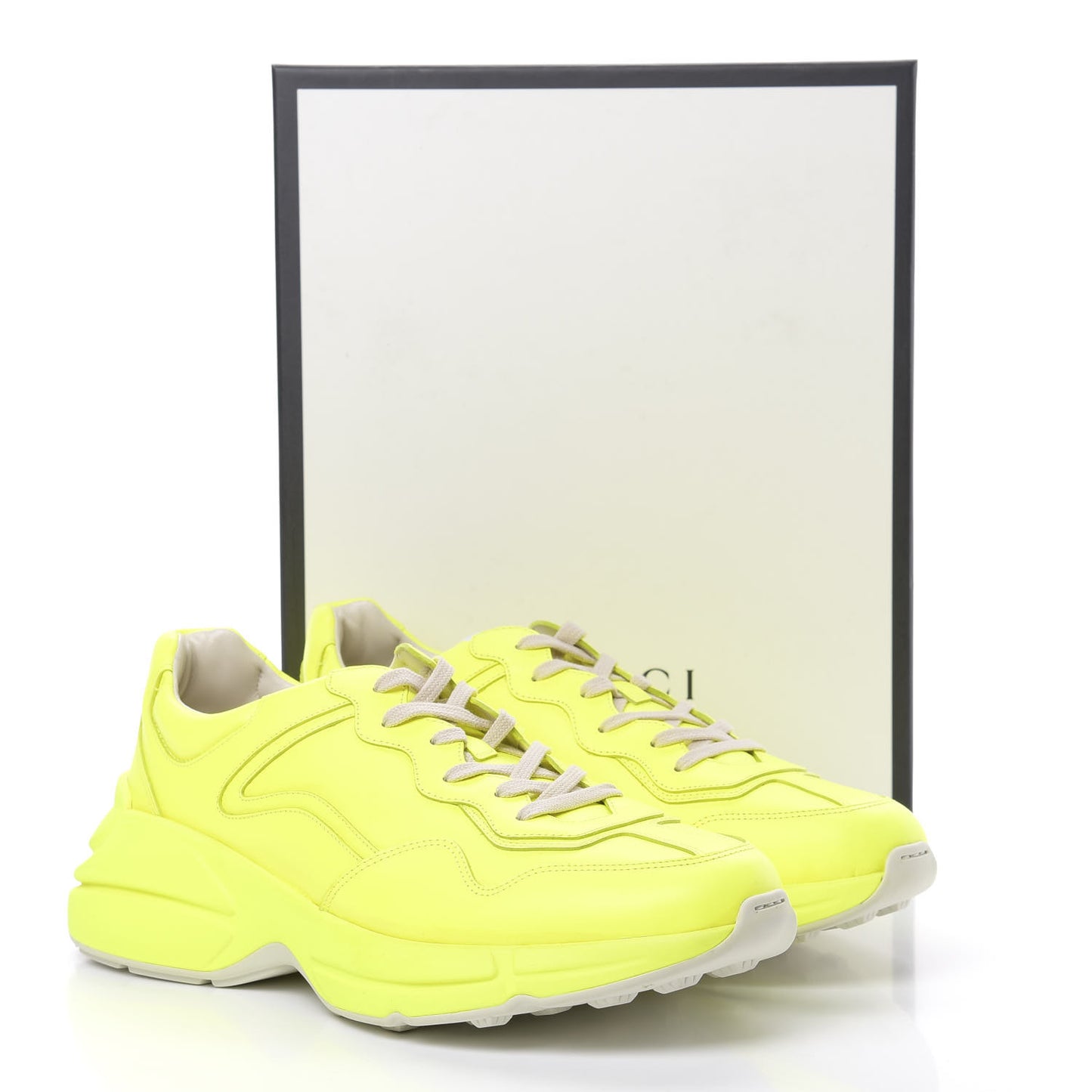 Calfskin Mens Rhyton Sneakers 12 Yellow Fluo
