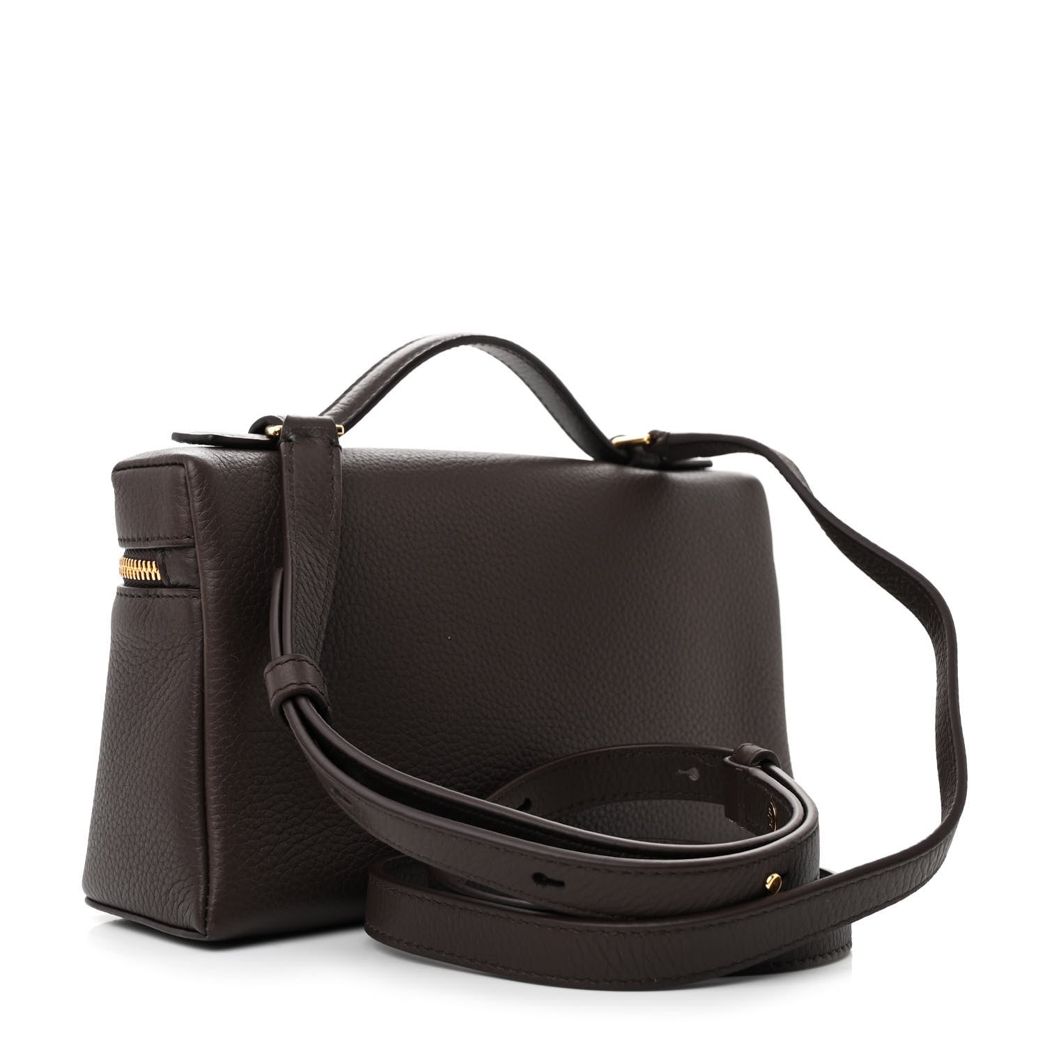 Loro Piana Grained Calfskin L19 Extra Pocket Pouch Dark Chocolate