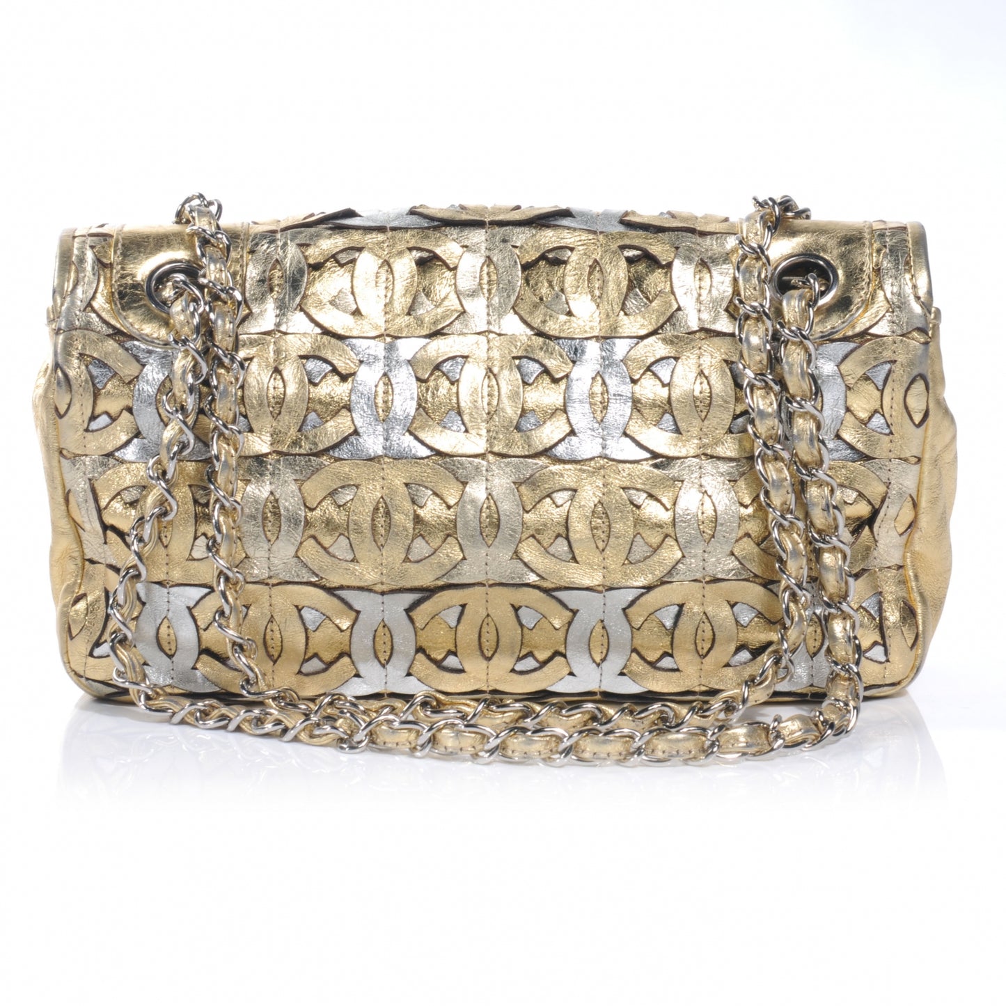 Calfskin Crackled CC Mix Medium Flap Gold Silver