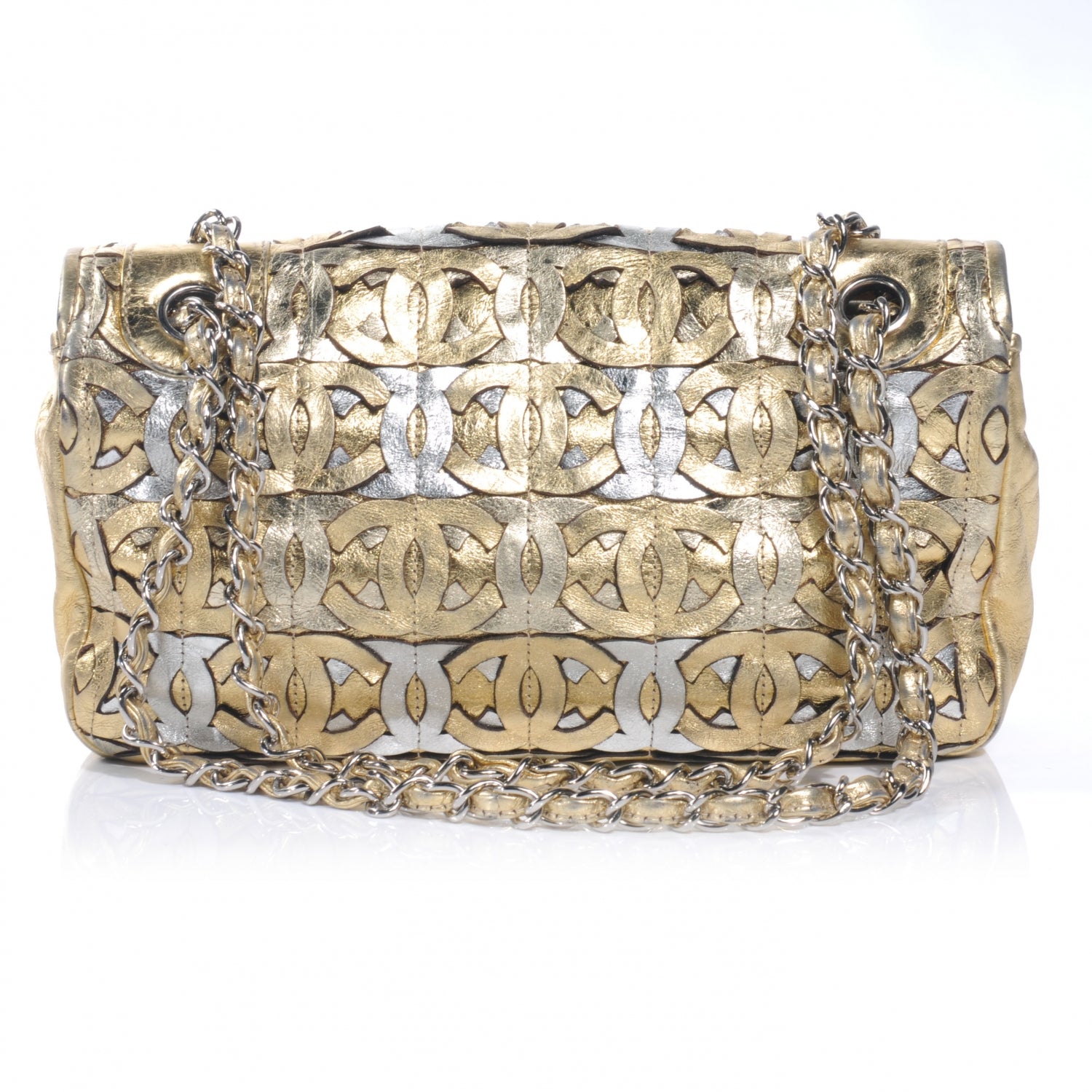 Chanel Calfskin Crackled CC Mix Medium Flap Gold Silver 7 of 9