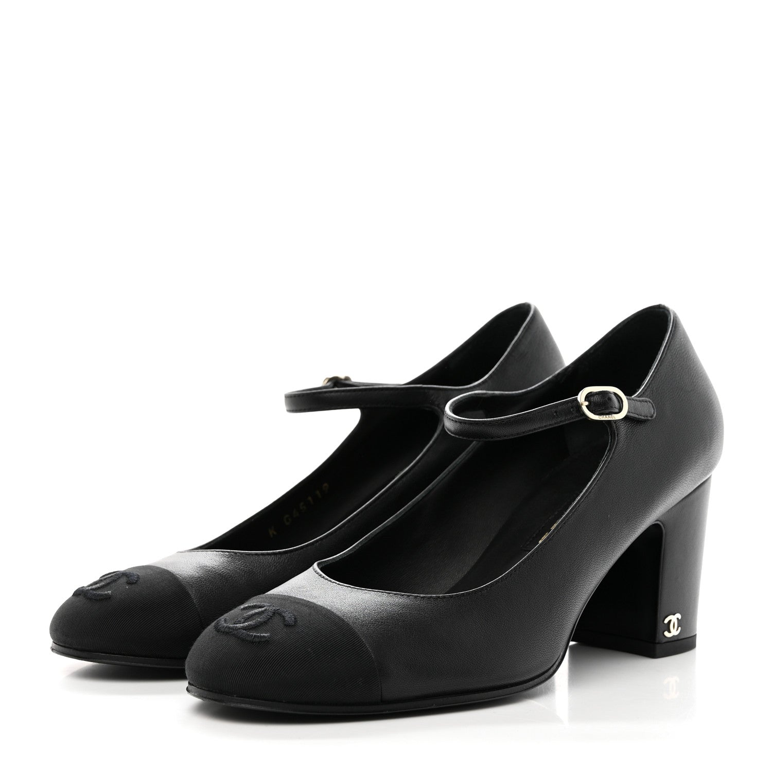 Chanel Lambskin Cap Toe Mary Jane Mid Heel Strap Pumps 38.5 Black 3 of 13