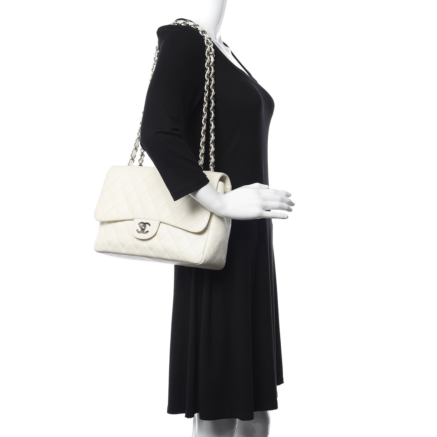 Caviar Quilted Jumbo Single Flap White