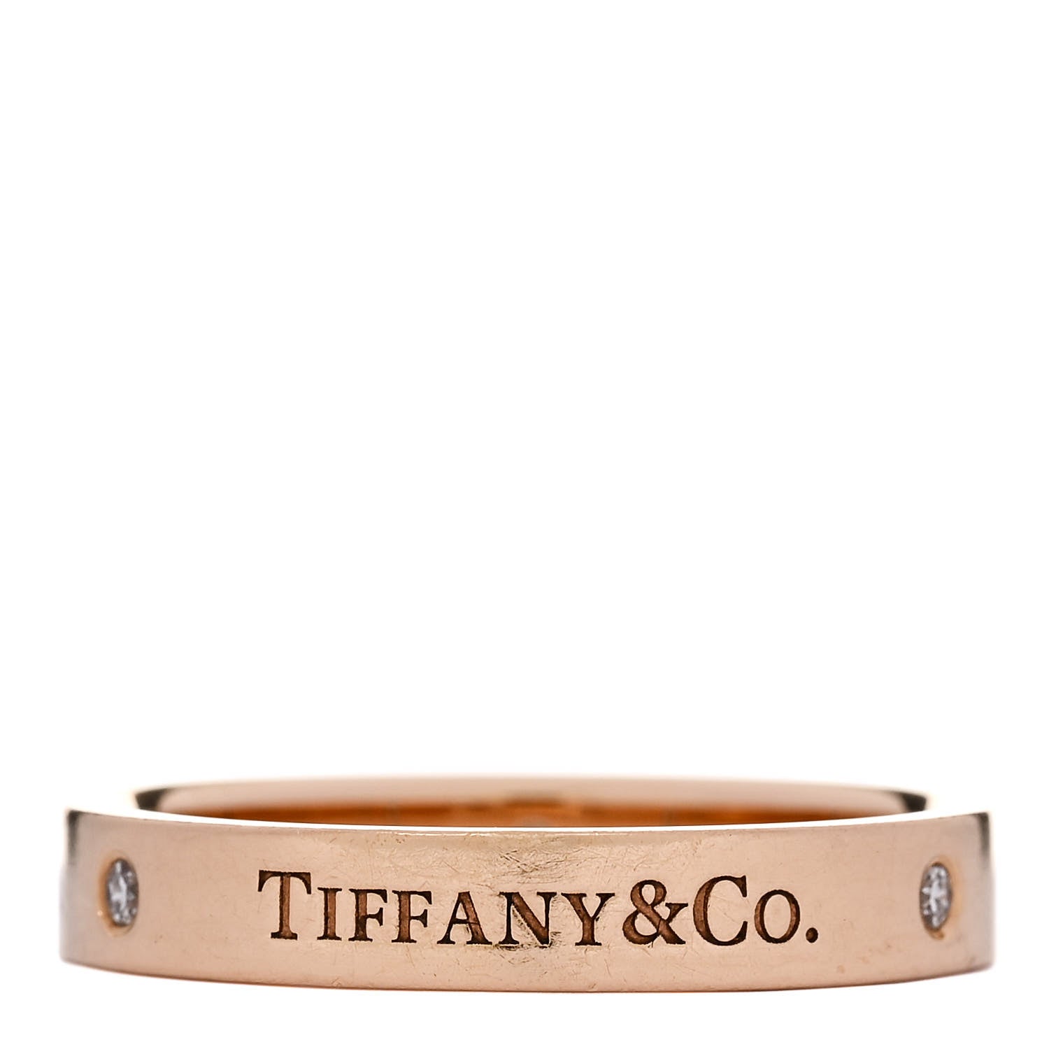 Tiffany 18K Rose Gold Diamond Logo Band Ring 64 10.75 3 of 5