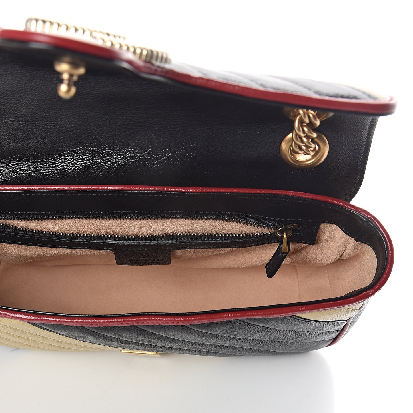 Vintage Effect Calfskin Matelasse Diagonal Striped Small Torchon GG Marmont Shoulder Bag Black Beige