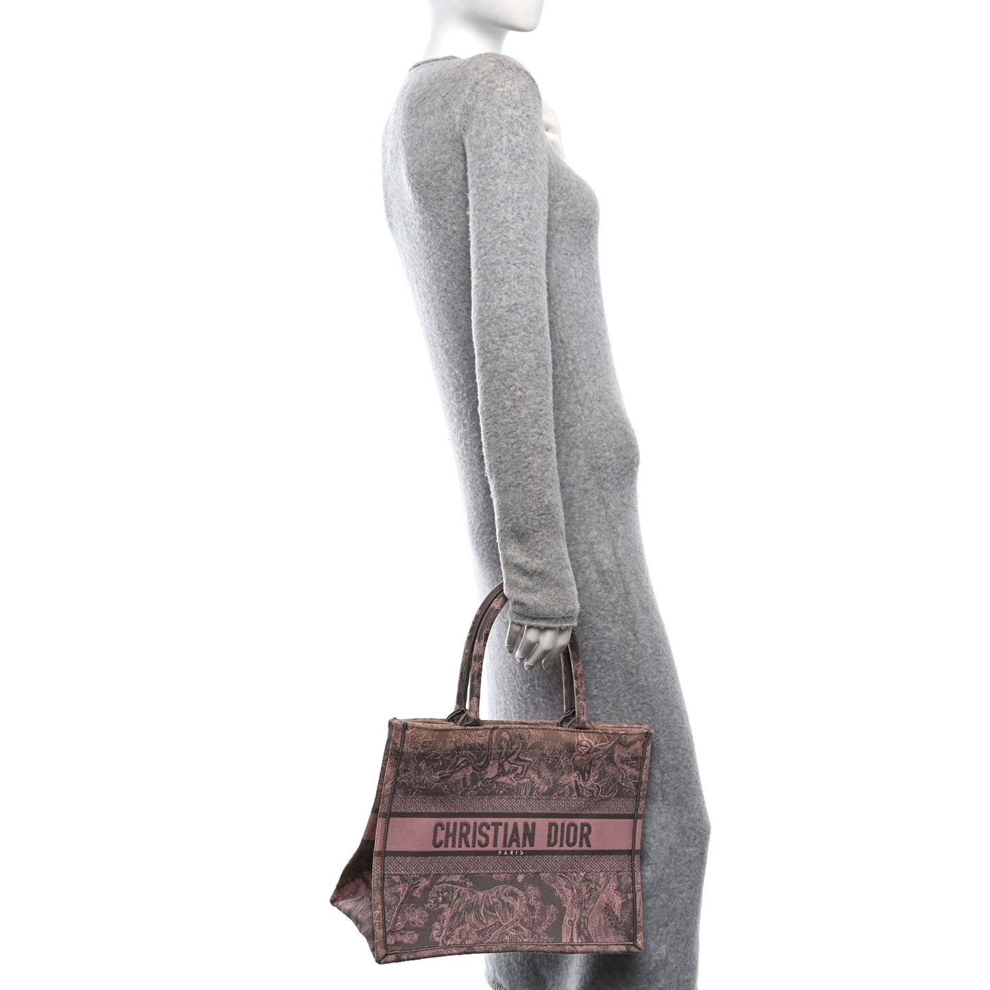 Canvas Embroidered Medium Dioriviera Toile De Jouy Book Tote Pink Grey
