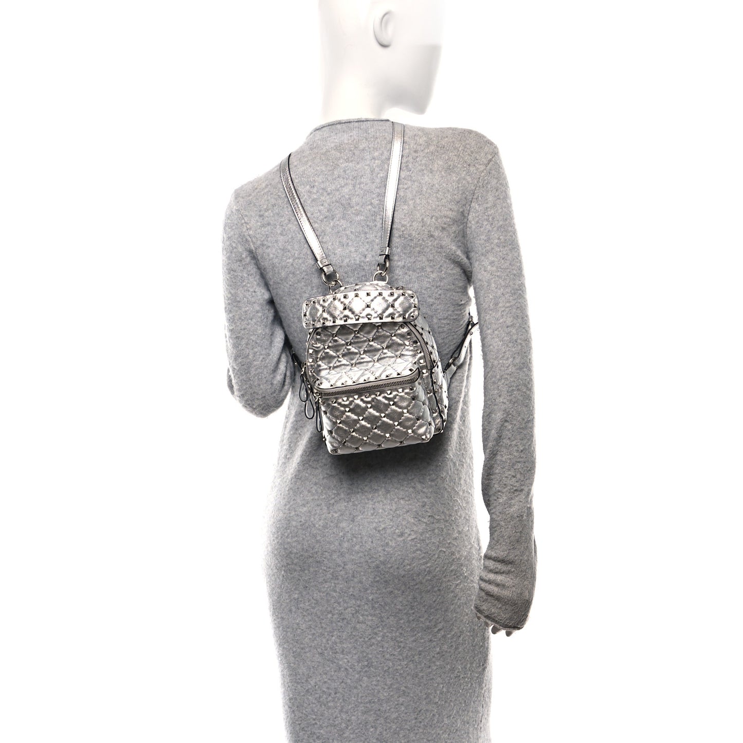 Metallic Nappa Mini Rockstud Spike Backpack Silver