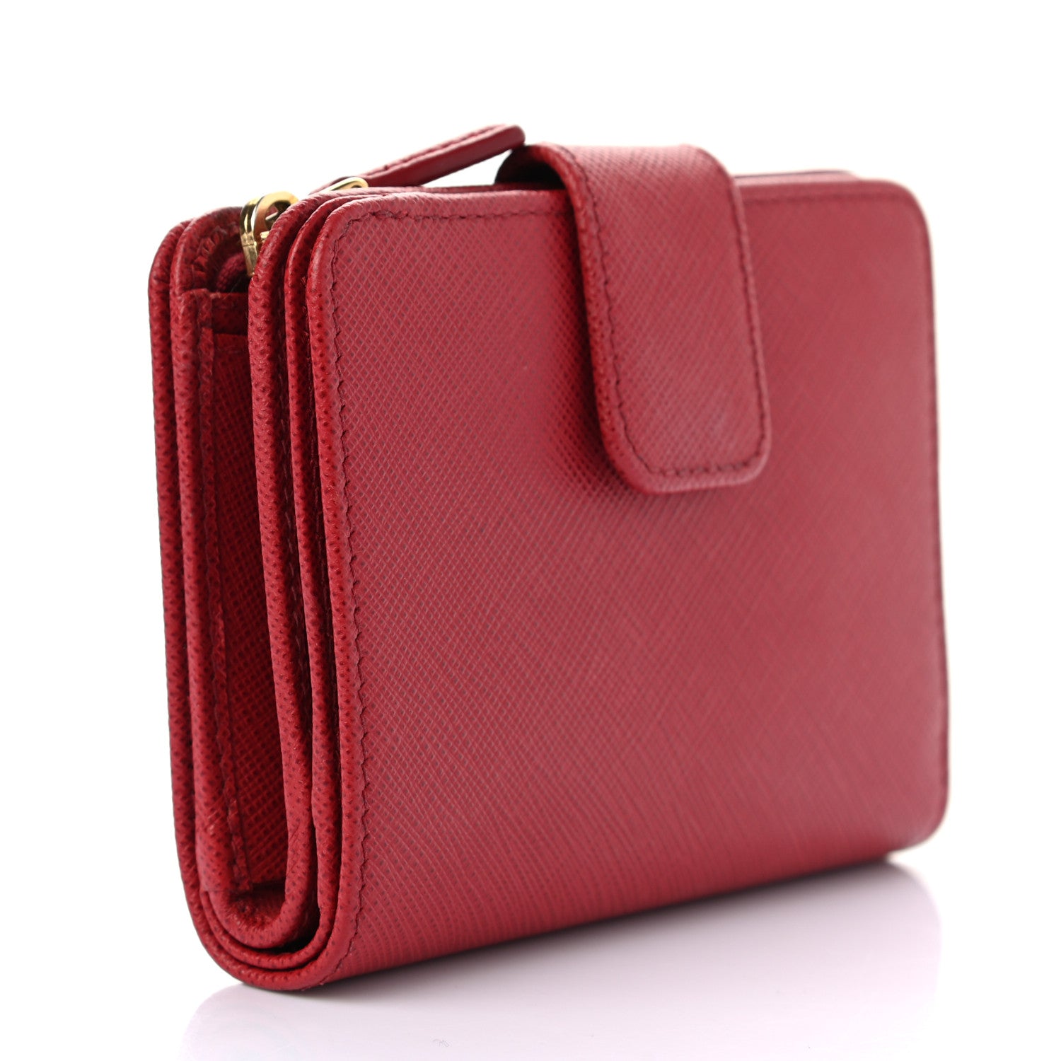 Prada Saffiano Metal Compact Wallet Fuoco 3 of 7