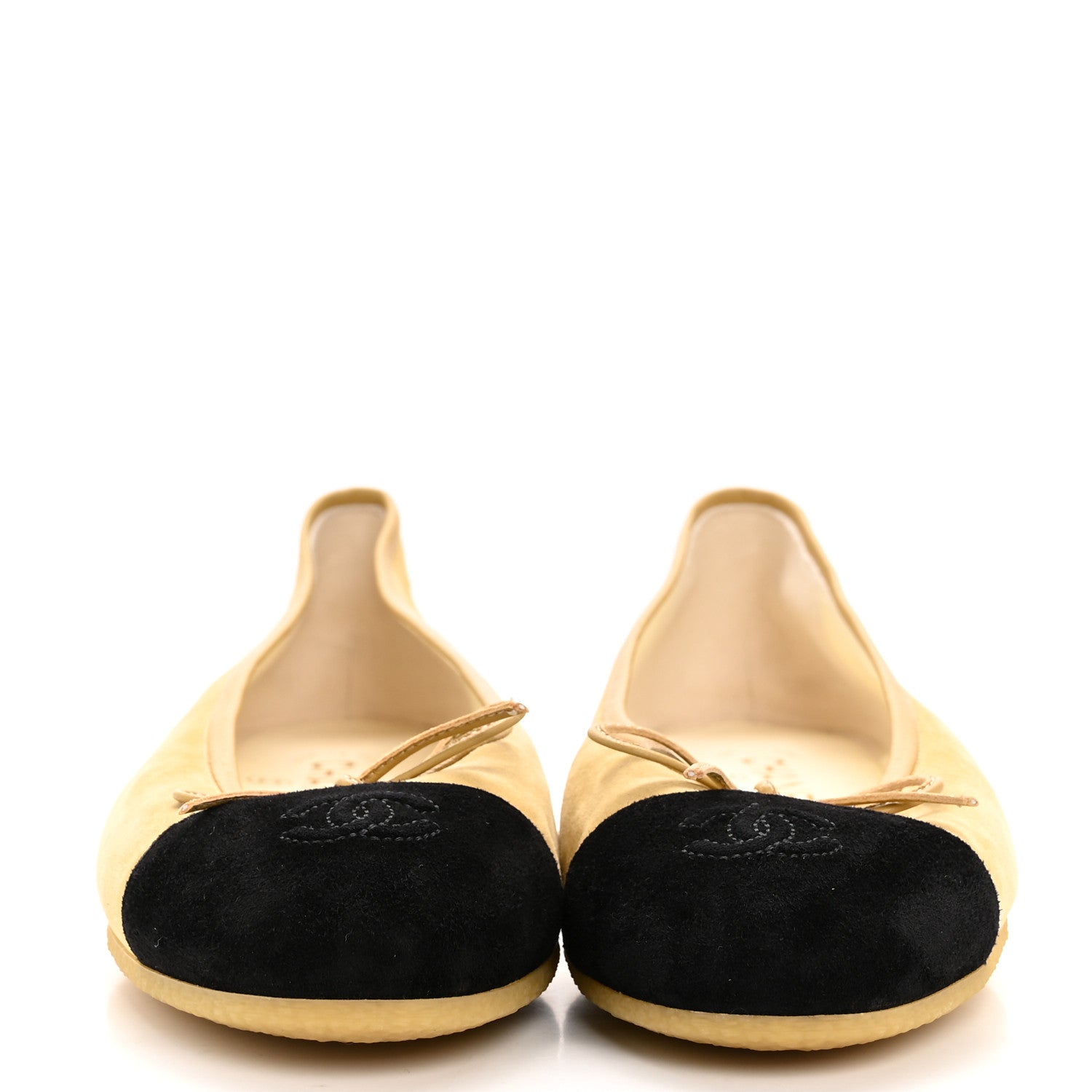 Chanel Suede Cap Toe CC Ballerina Flats 39 Beige Black 3 of 9