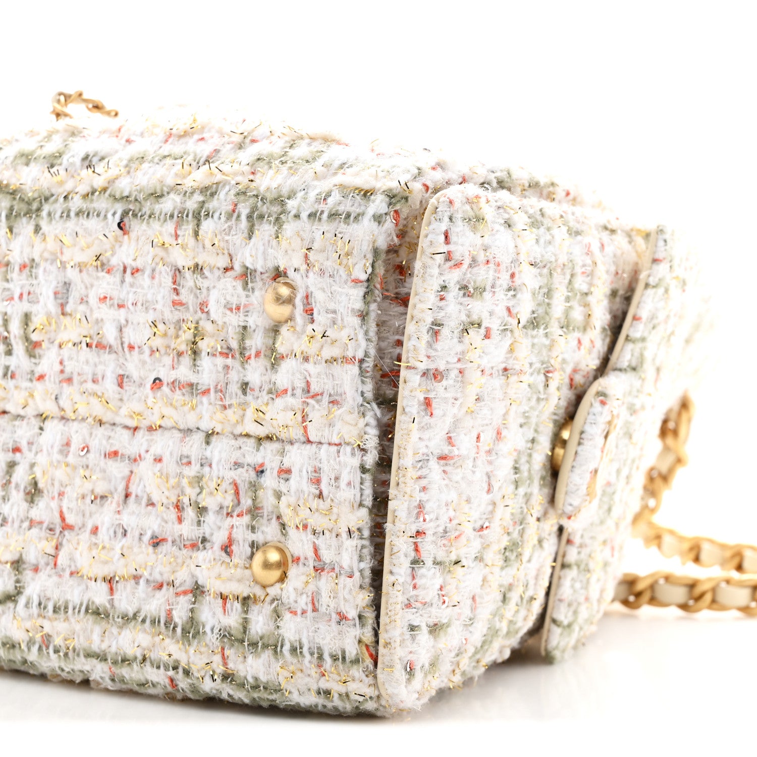 Chanel Tweed Quilted Small Chanel 25 Handbag Ecru Khaki Gold Red