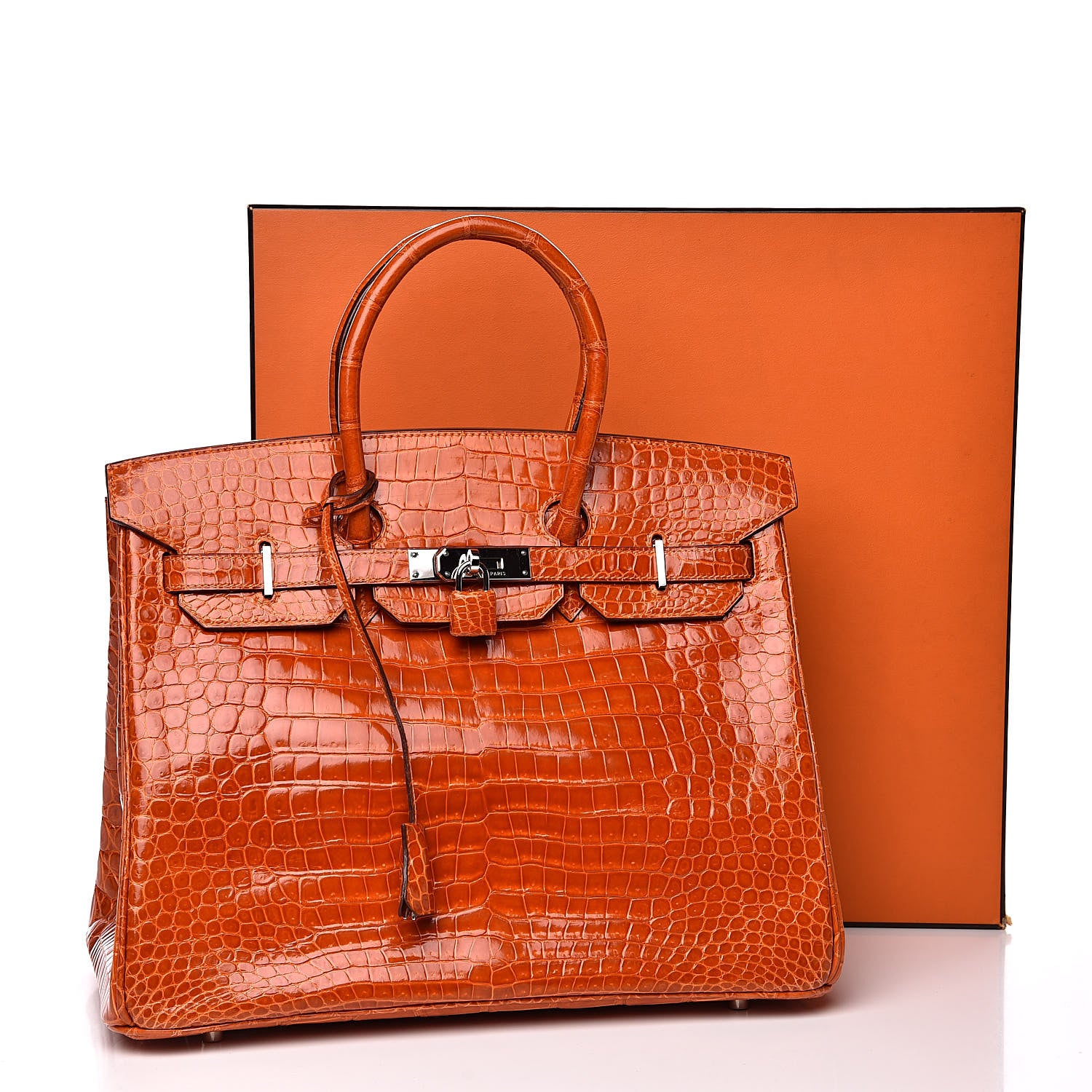 Hermes Shiny Porosus Crocodile Birkin 35 Orange 33 of 33