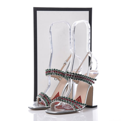 Gucci Nappa Silk Crystal Bertie High Heel Sandals 36.5 Argento 8 of 8