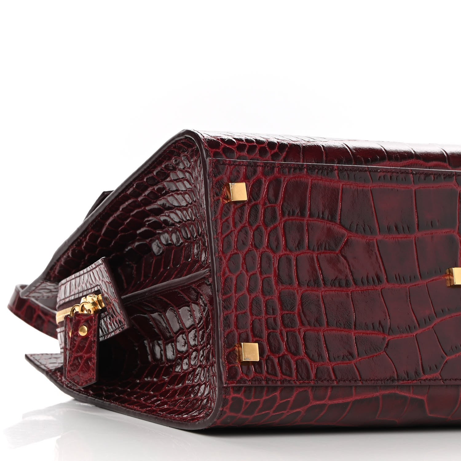 Saint Laurent Calfskin Crocodile Embossed Medium Uptown Tote Sunset Amber 8 of 8