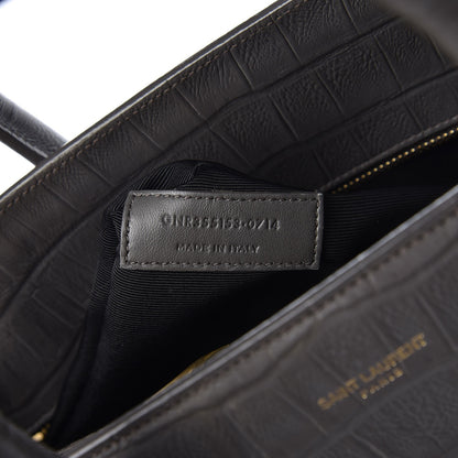 Saint Laurent Calfskin Crocodile Embossed Small Sac De Jour Earth 7 of 12