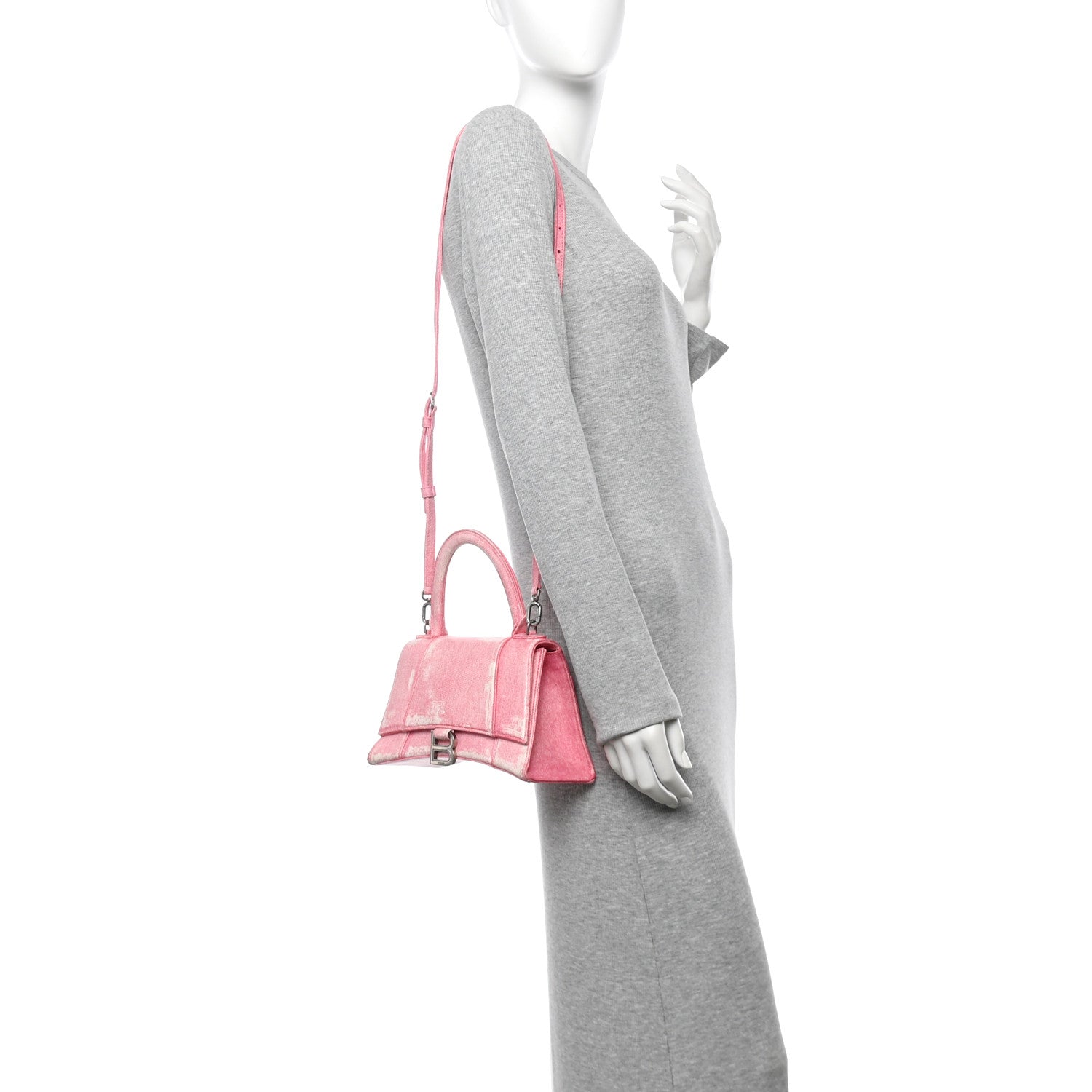 Balenciaga Nappa Denim Printed Small Hourglass Top Handle Bag Denim Pink 2 of 14