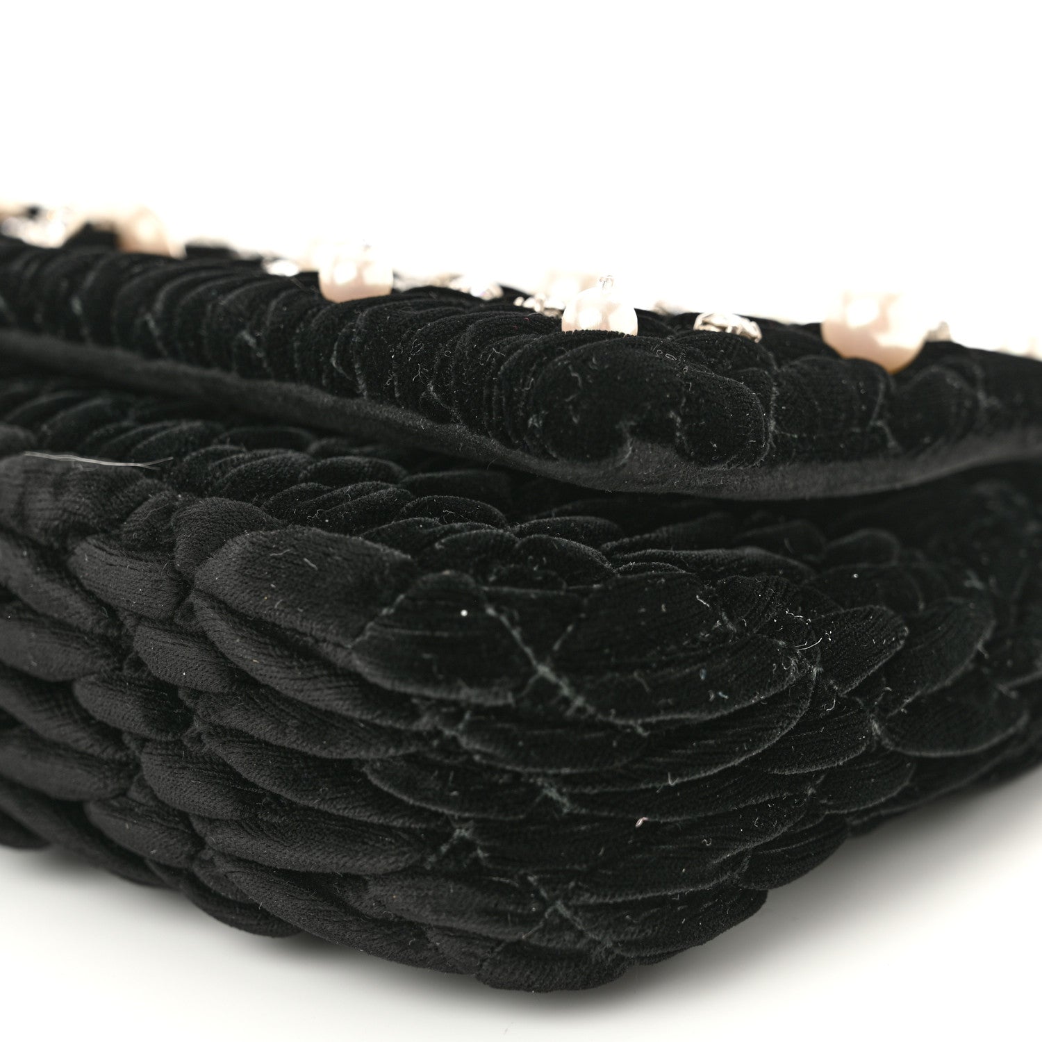 Miu Miu Velvet Matelasse Crystal Pearl Chain Shoulder Bag Black 10 of 10