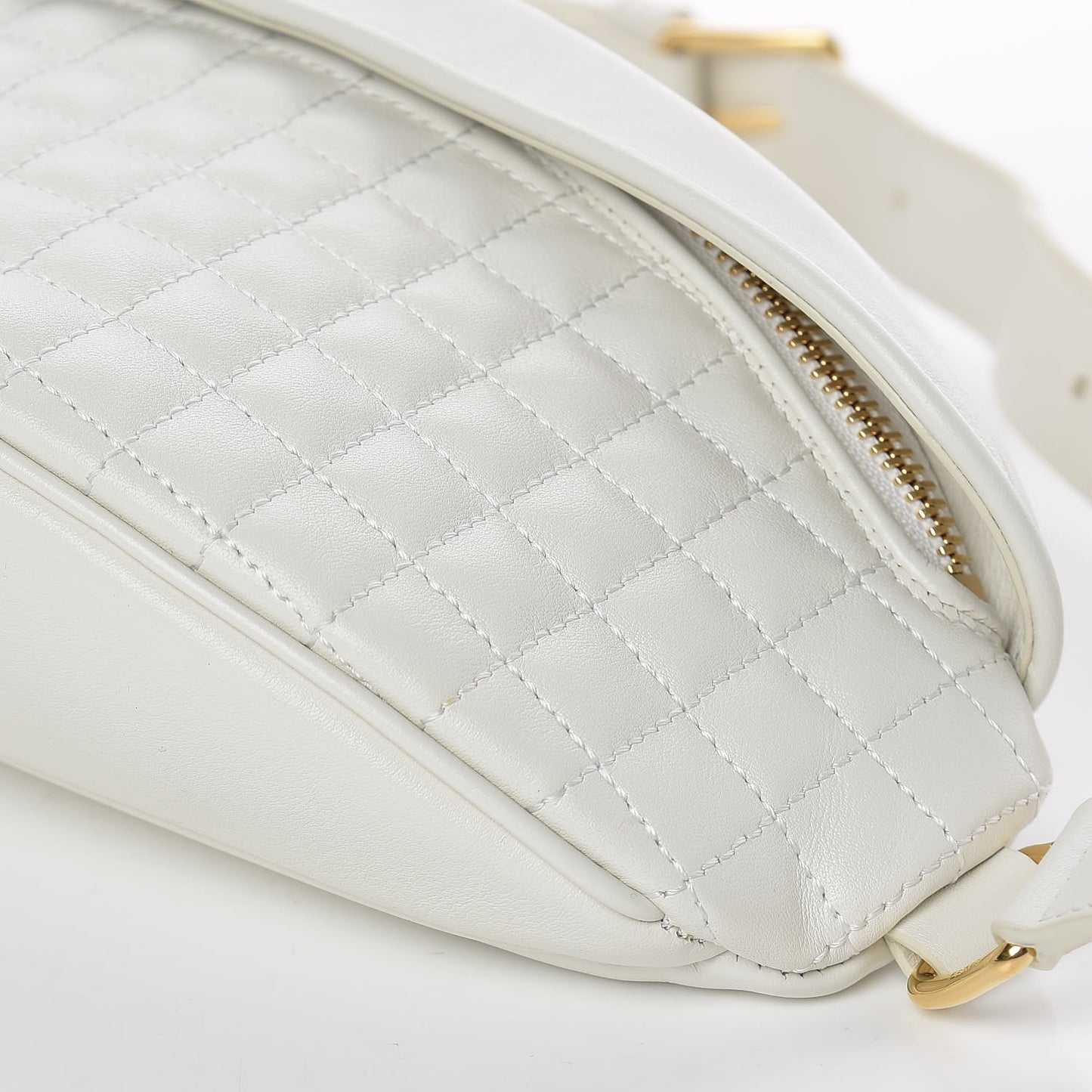 Calfskin Quilted C Charm Belt Bag White