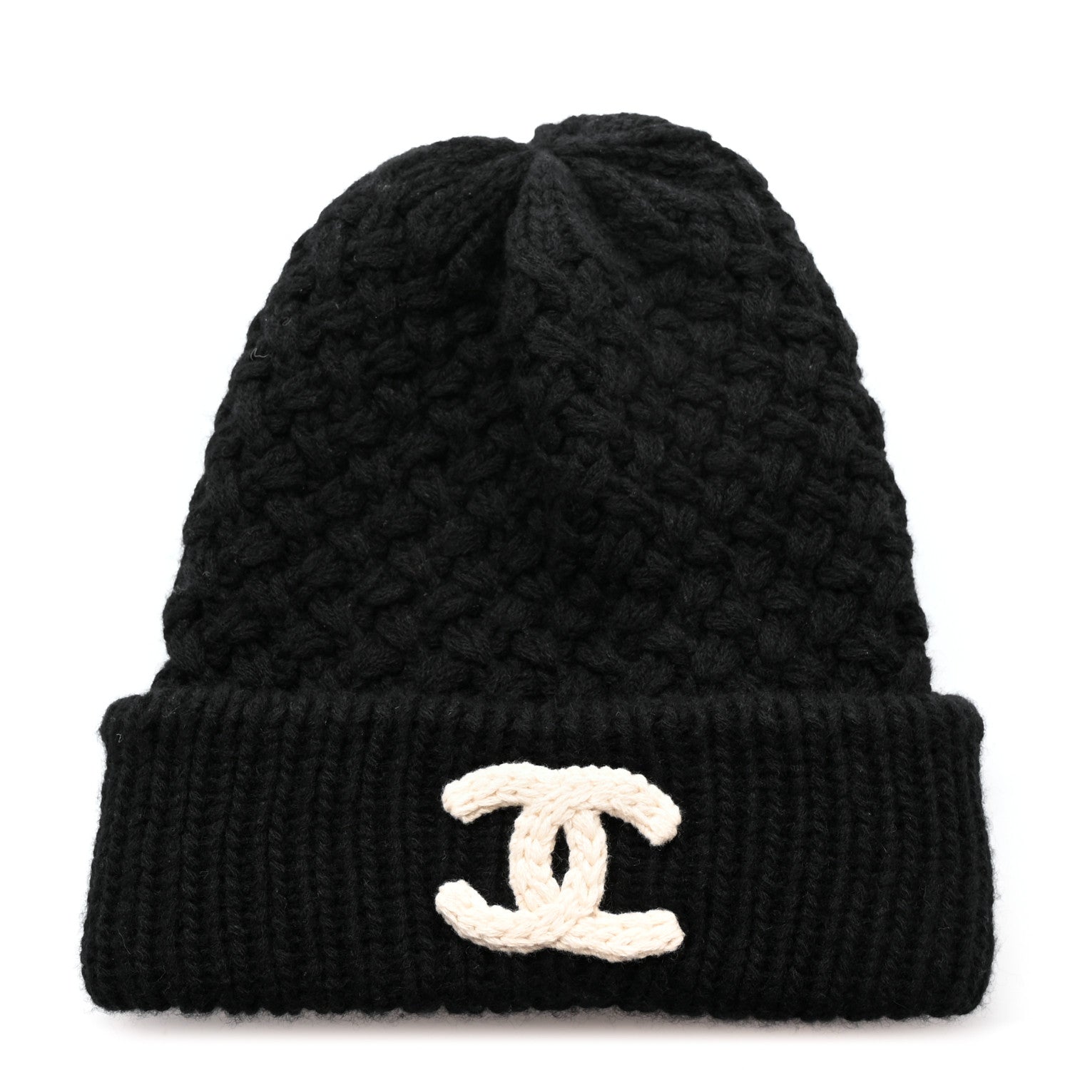 Chanel Cashmere CC Beanie Hat Black White 1 of 5