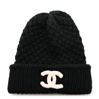 Chanel Cashmere CC Beanie Hat Black White 1 of 5