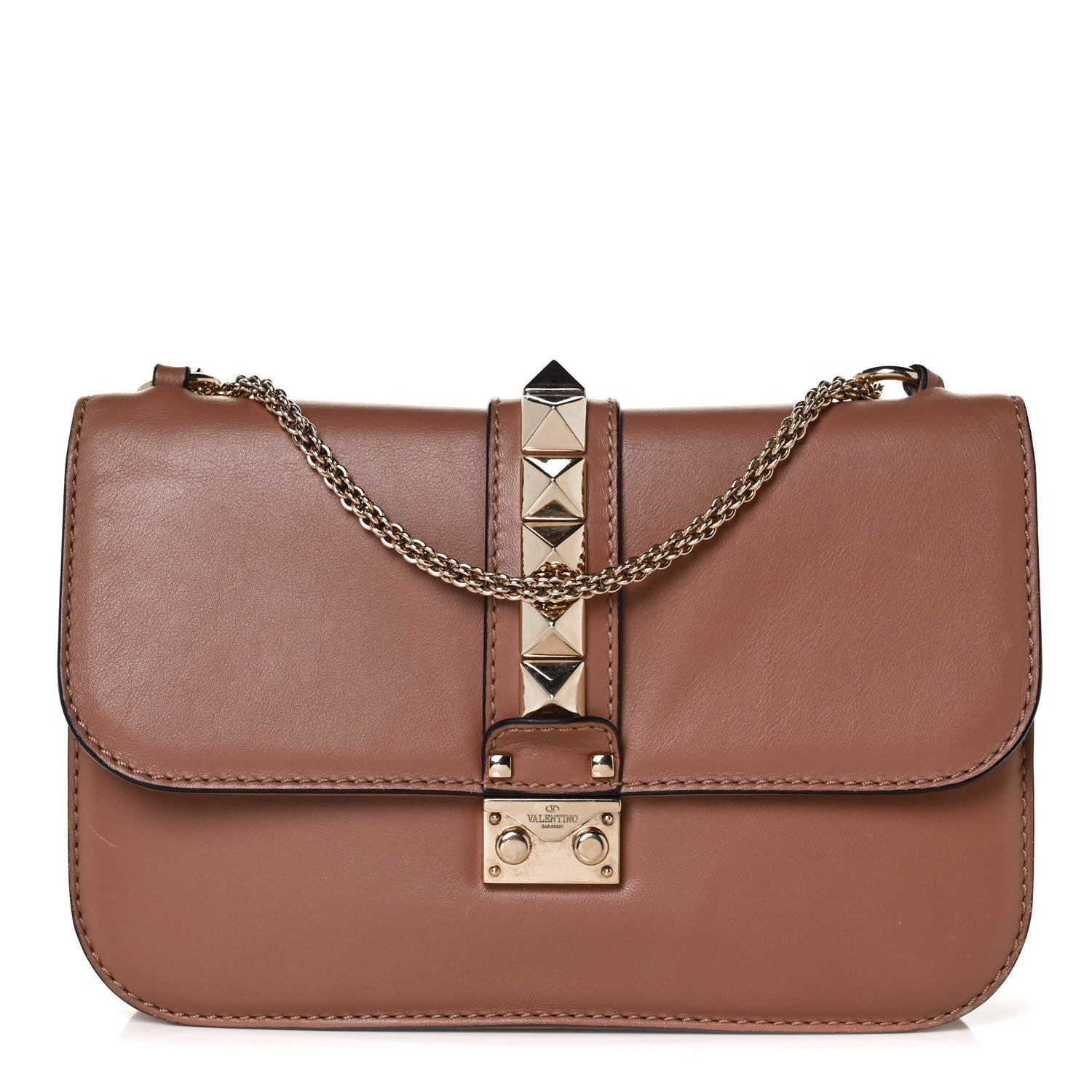 Valentino Garavani Vitello Medium Glam Lock Rockstud Flap Brownish 1 of 8