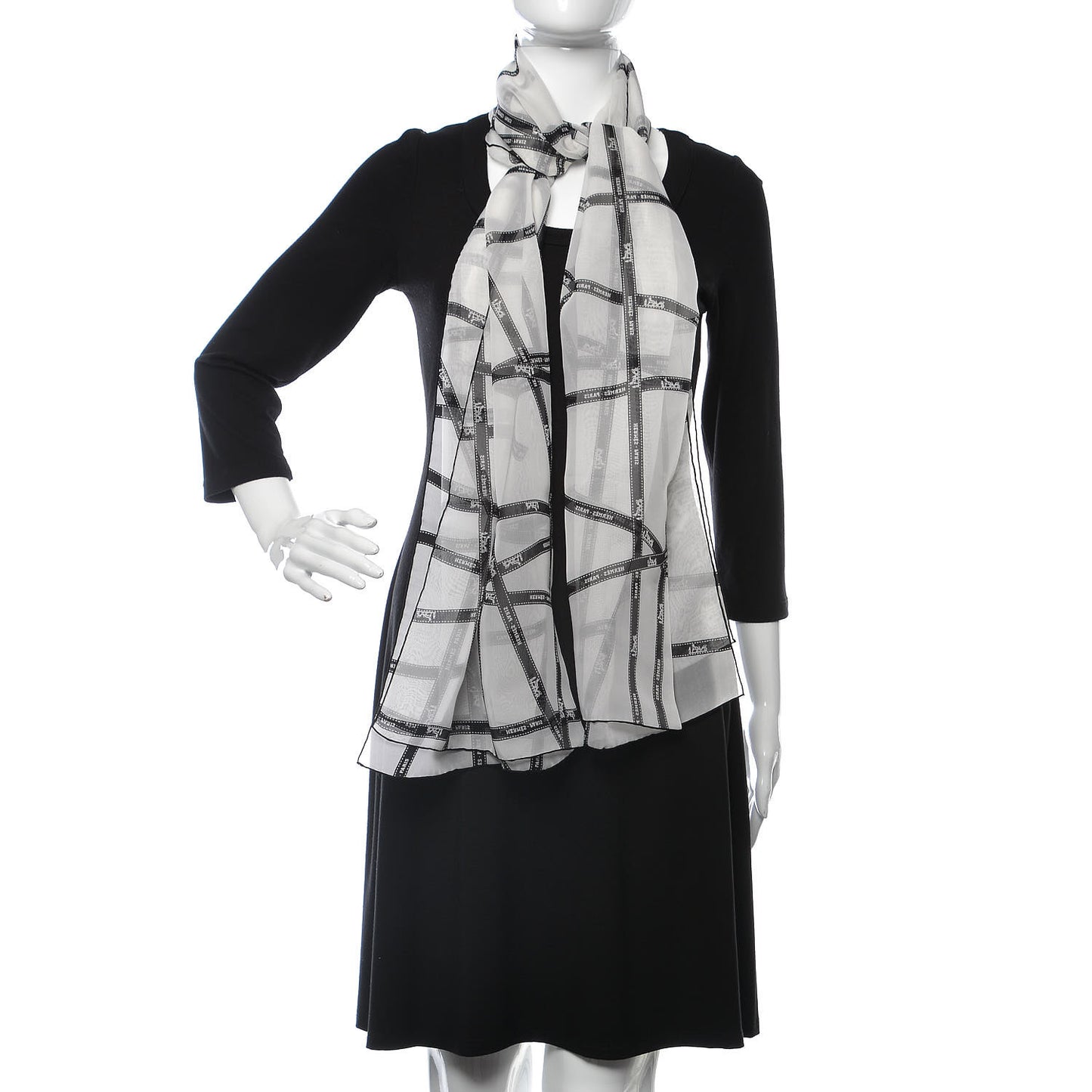 Mousseline Silk Bolduc Stole Scarf White Black