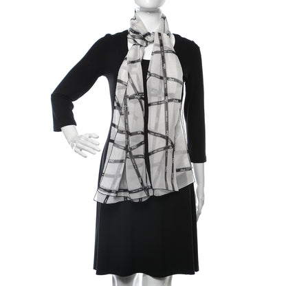 Hermes Mousseline Silk Bolduc Stole Scarf White Black 2 of 4