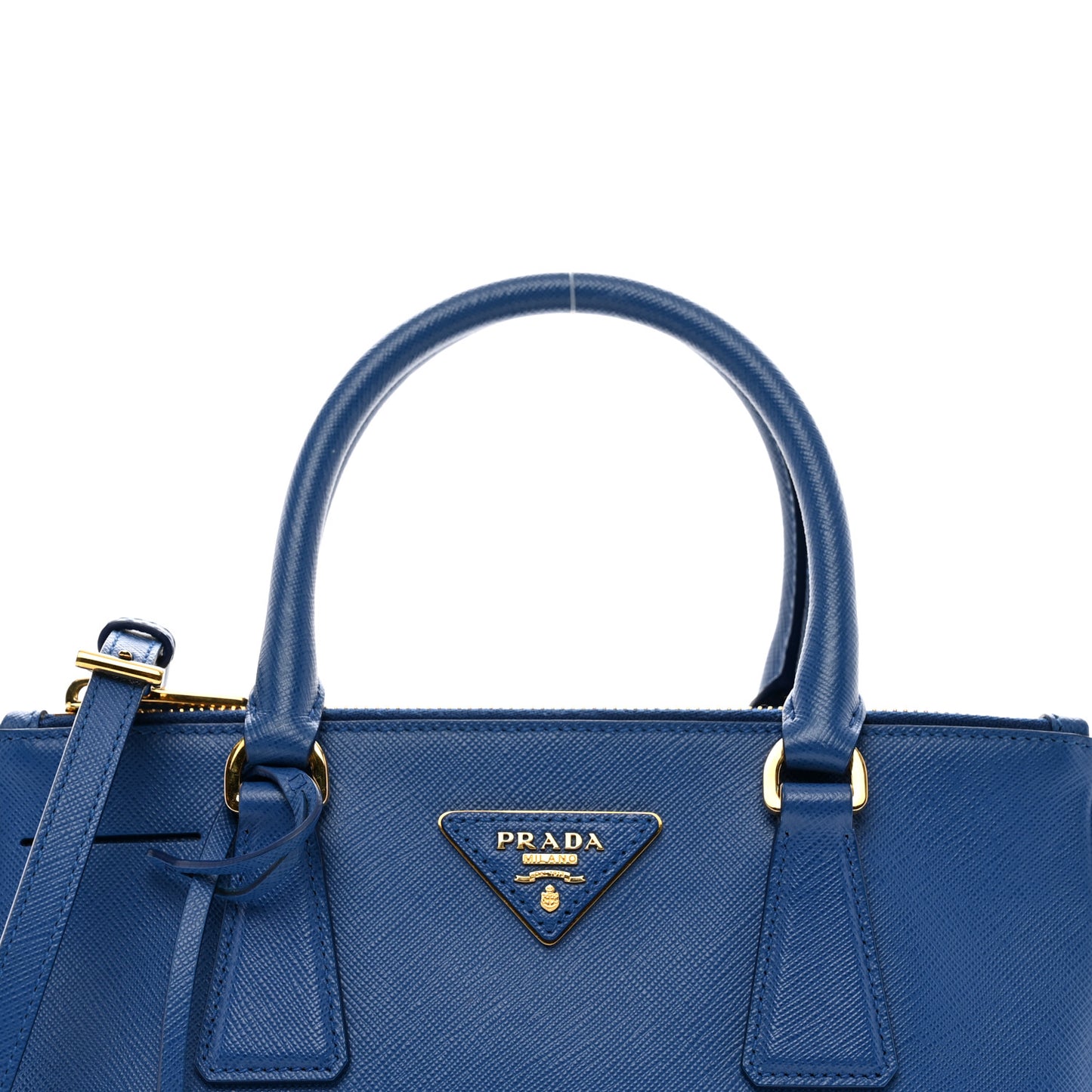 Saffiano Lux Mini Galleria Double Zip Tote Azzurro