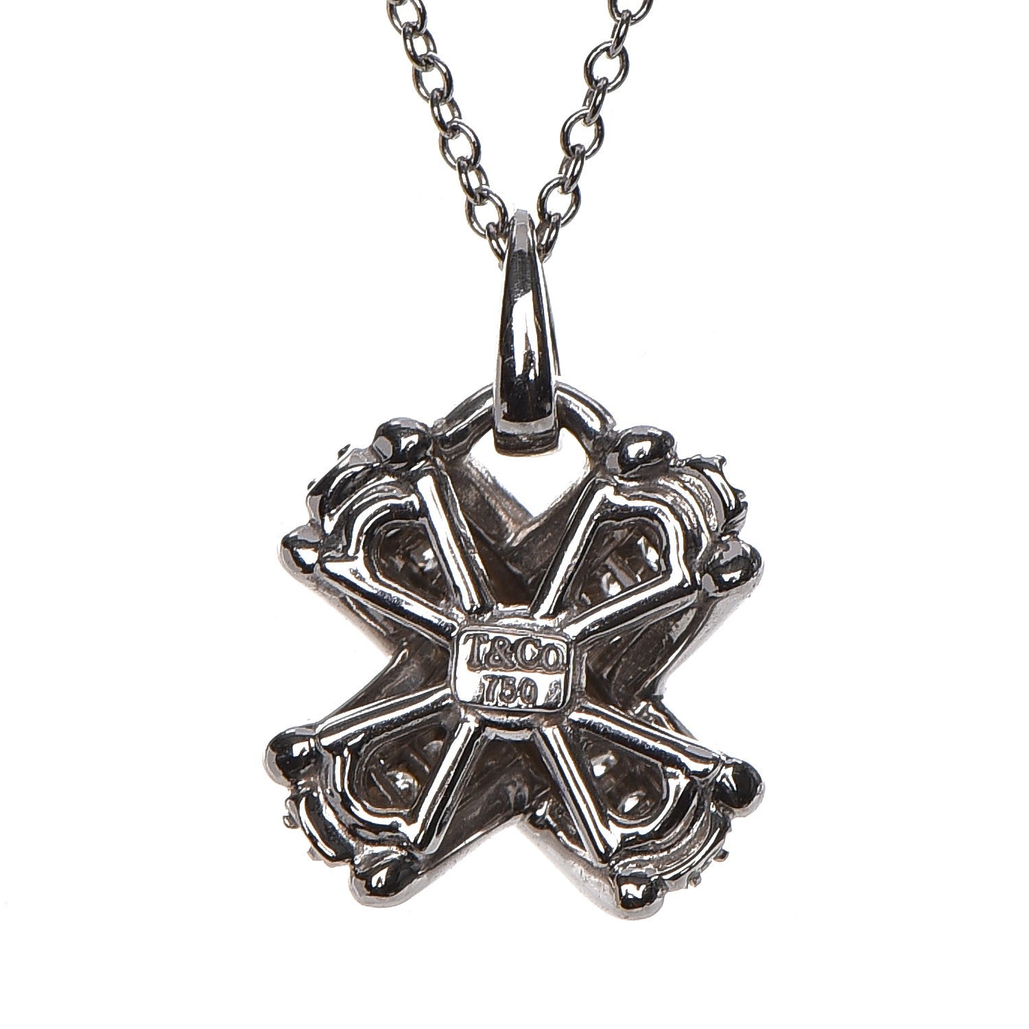 Tiffany 18K White Gold Diamond Signature X Pendant Necklace 5 of 7