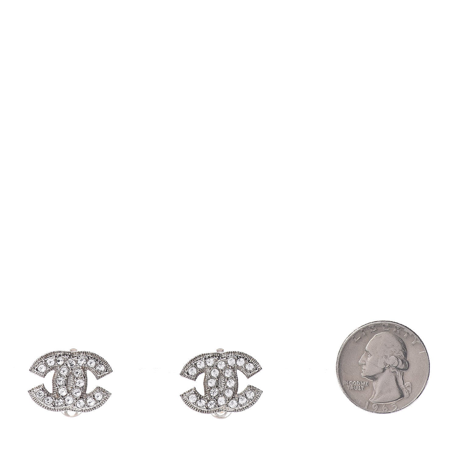 Chanel Crystal CC Clip On Earrings Silver 2 of 4