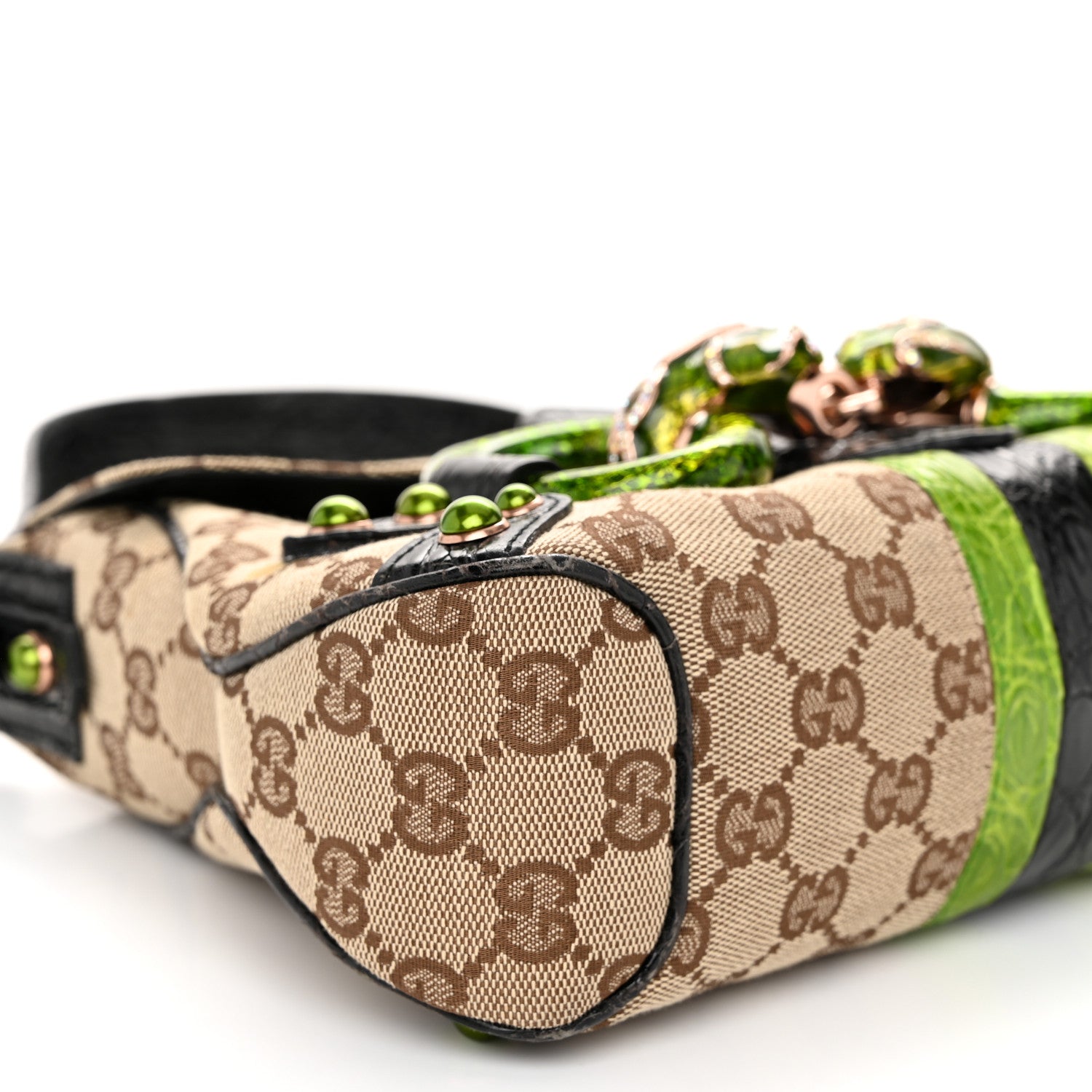 Gucci Monogram Crocodile Web Tom Ford Dragon Flap Bag Dark Brown Green 9 of 12
