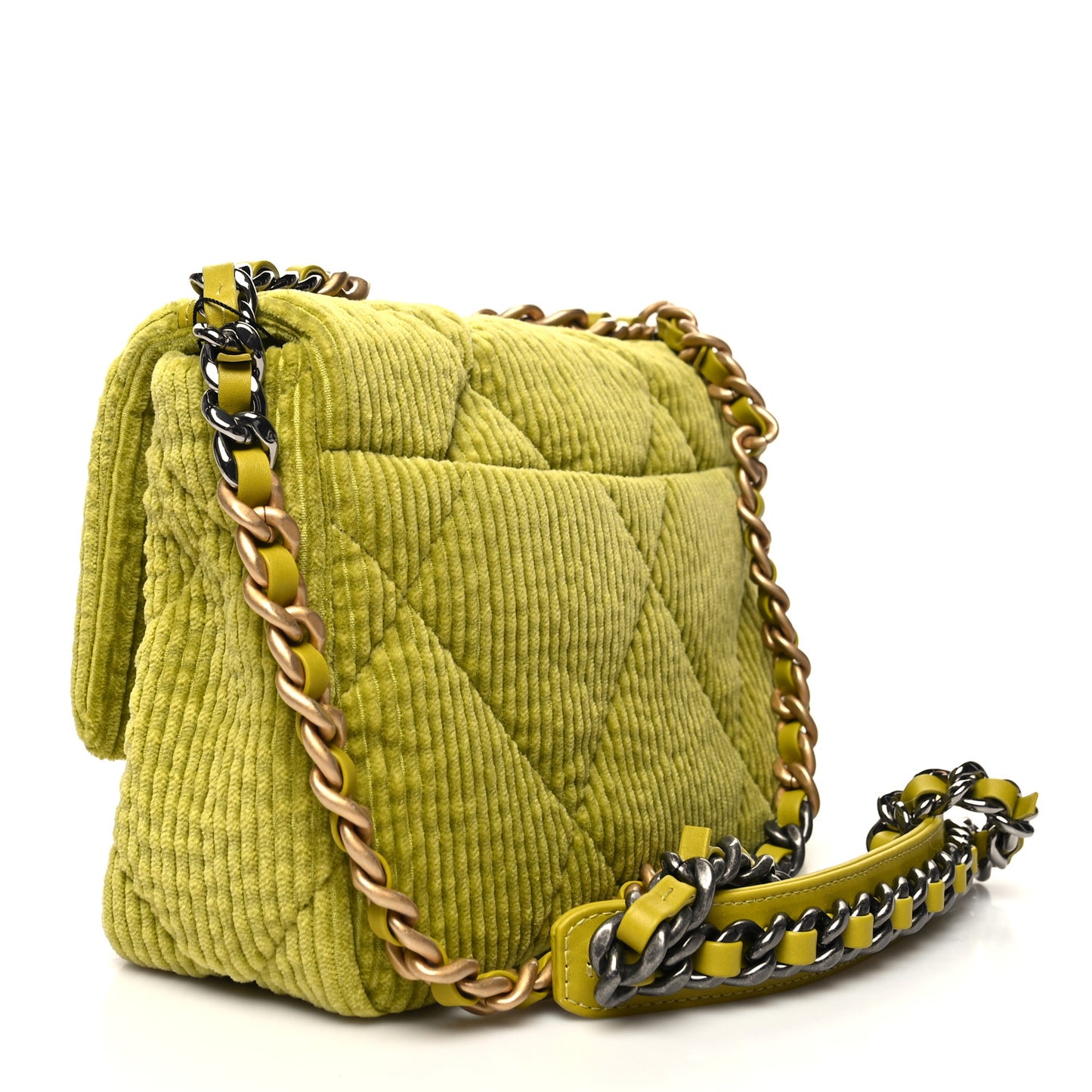 Corduroy Quilted Medium Chanel 19 Flap Light Green