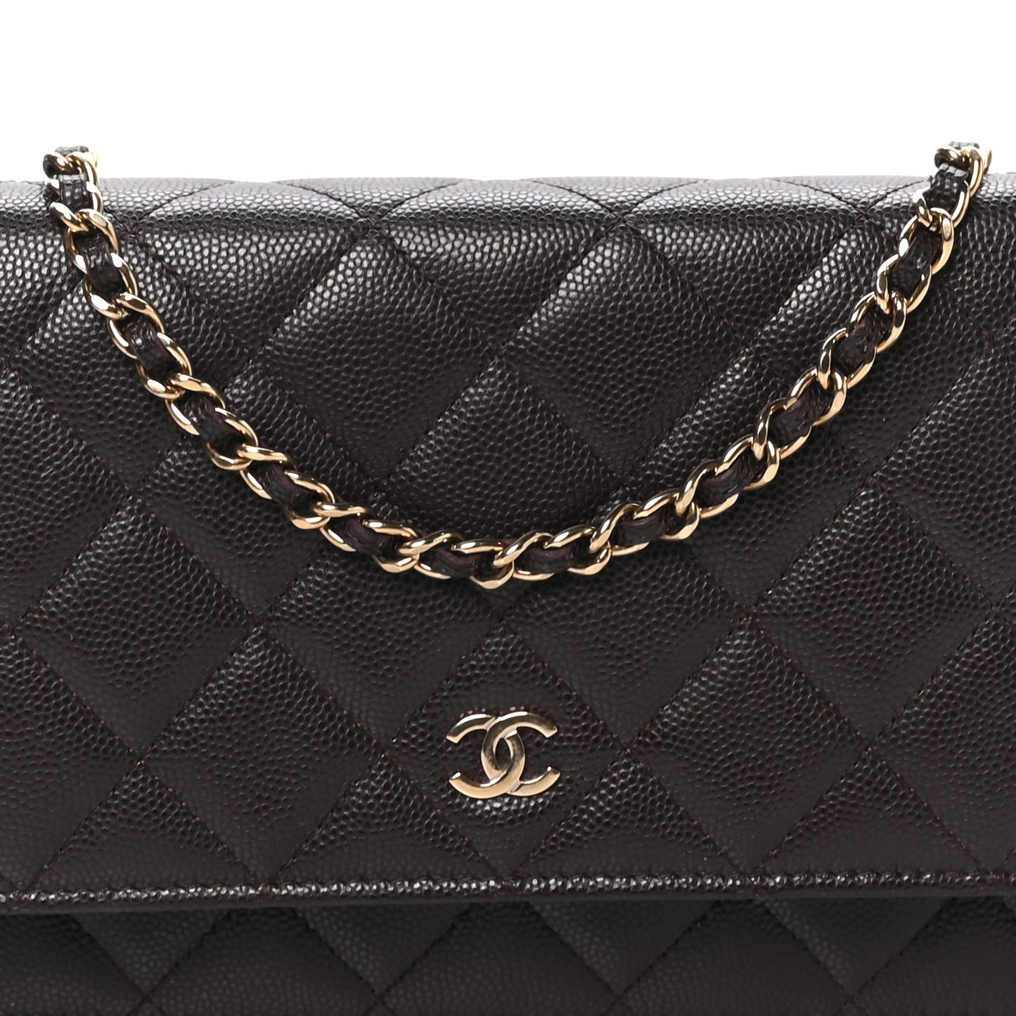 Caviar Quilted Wallet on Chain WOC Dark Brown