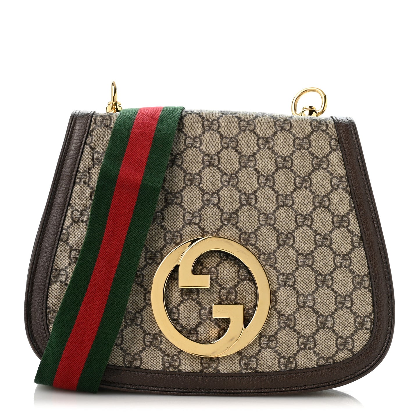 GG Supreme Monogram Textured Dollar Calfskin Web Medium Blondie Shoulder Flap Bag Beige Ebony New Acero