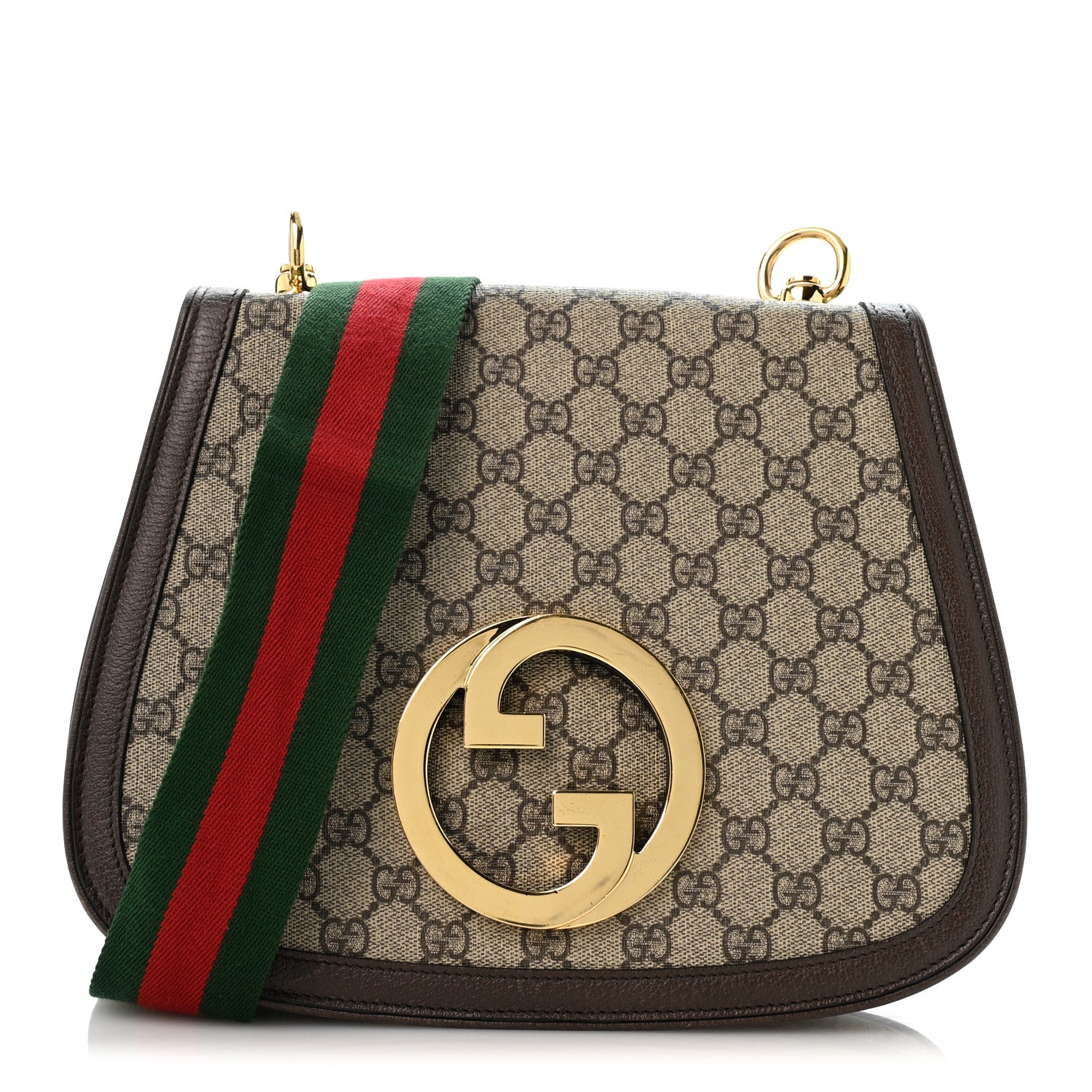 Gucci GG Supreme Monogram Textured Dollar Calfskin Web Medium Blondie Shoulder Flap Bag Beige Ebony New Acero 1 of 12