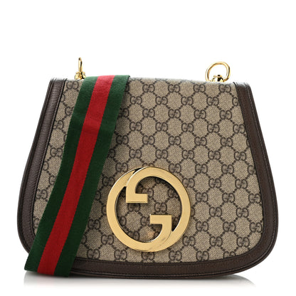 Gucci GG Supreme Monogram Textured Dollar Calfskin Web Medium Blondie Shoulder Flap Bag Beige Ebony New Acero 1 of 12