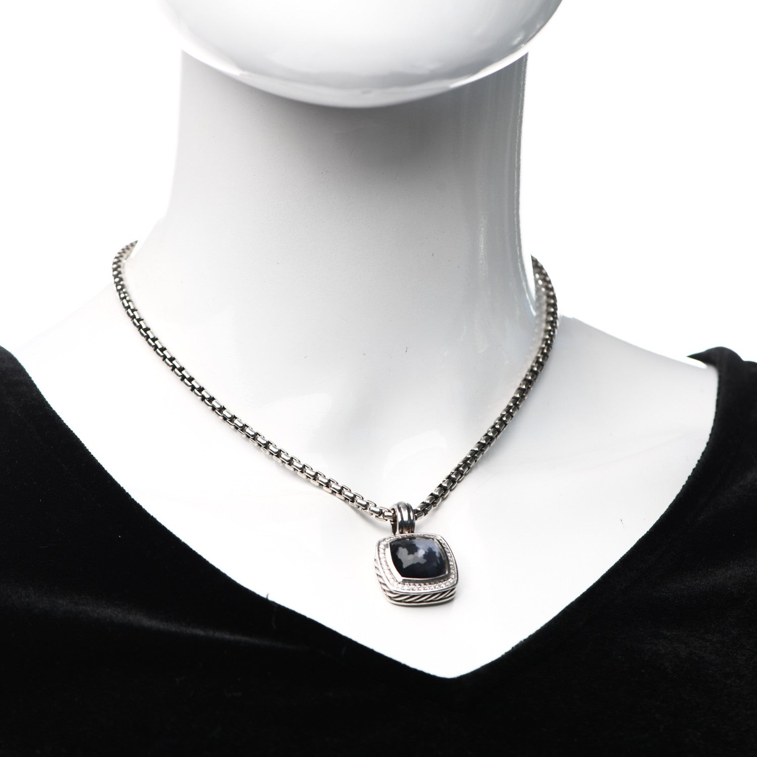 David Yurman Sterling Silver 14K Yellow Gold Diamond Black Orchid 16mm Albion Pendant Necklace 2 of 6