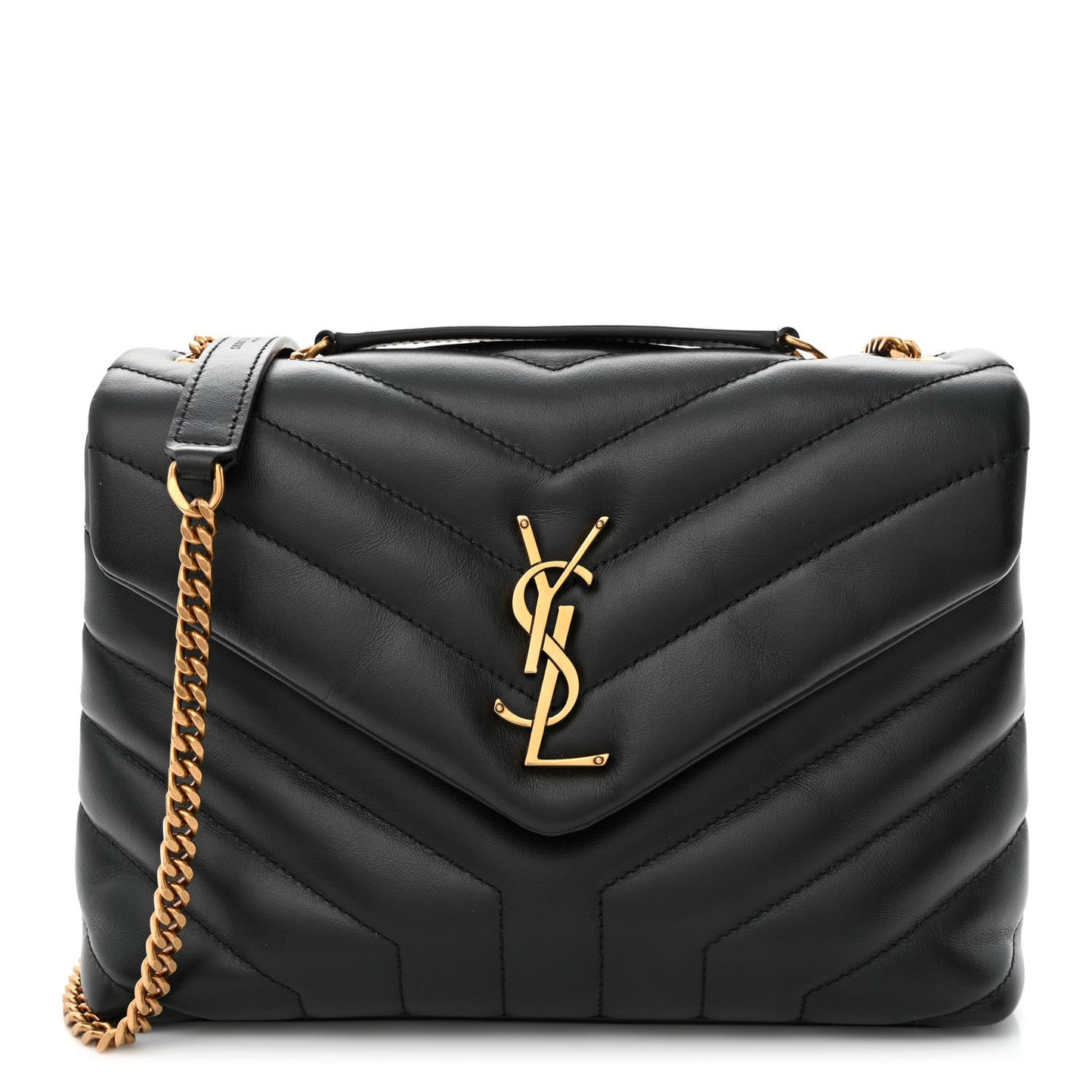 Calfskin Y Quilted Monogram Small Loulou Chain Satchel Black